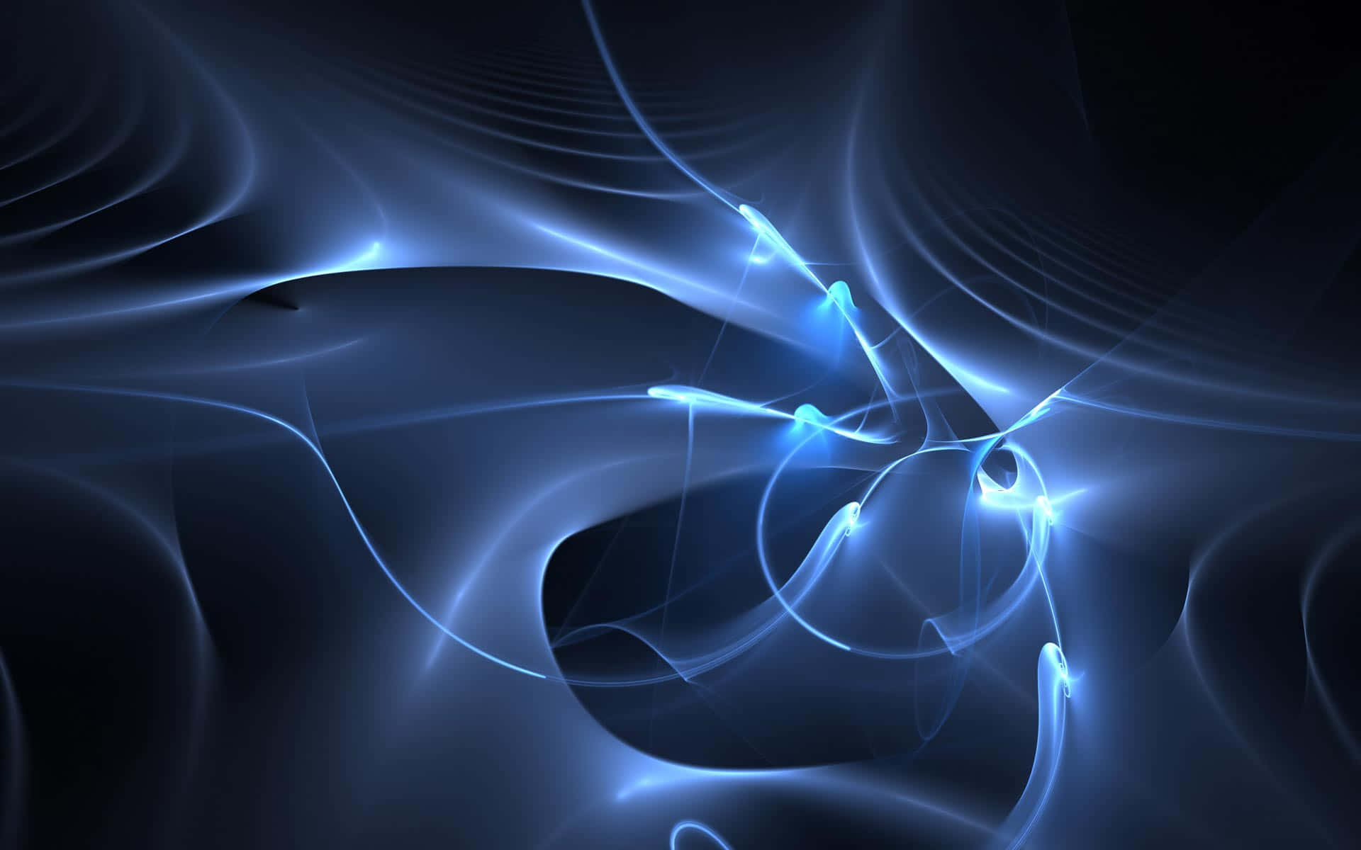 Plasma 桌布 壁紙 — 空靈的發光藍色能量流在深邃的黑色虛空中動態旋轉，營造出迷人的抽象運動。