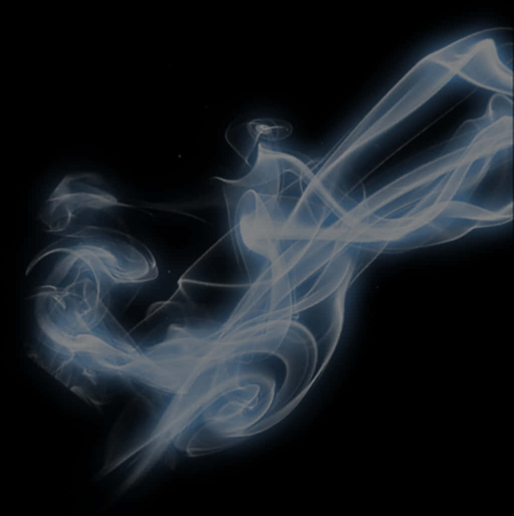 電力 桌布 壁紙 — 空靈的藍色煙霧在深邃的黑色虛空中優雅地旋轉，營造出一種神秘而寧靜的抽象形態。