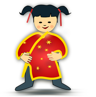 穿著傳統服飾的可愛卡通寶寶 壁紙