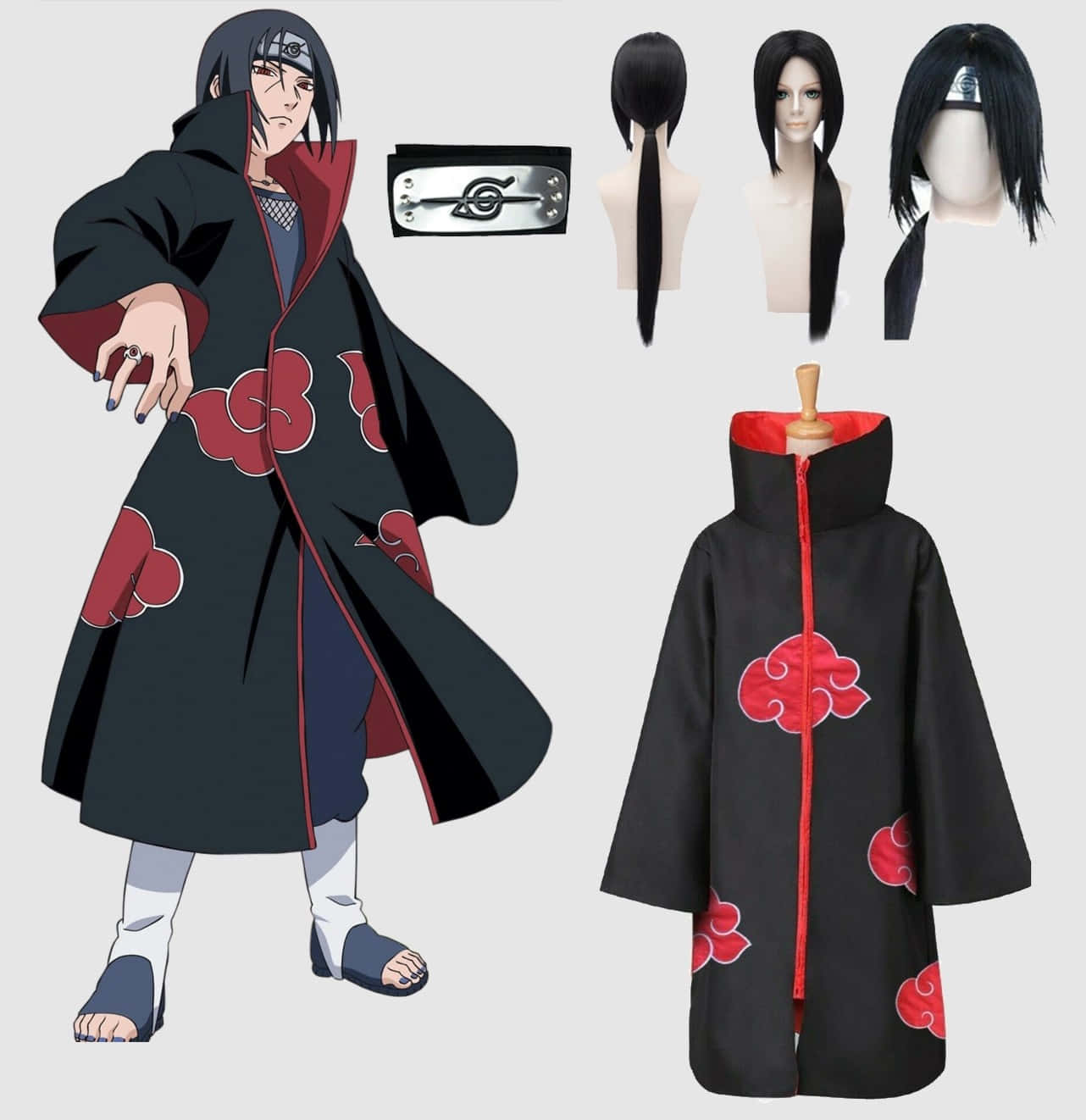 動漫 桌布 壁紙 — 穿著帶有紅色雲紋的黑色斗篷和配套假髮頭帶cosplay套裝的動漫角色。