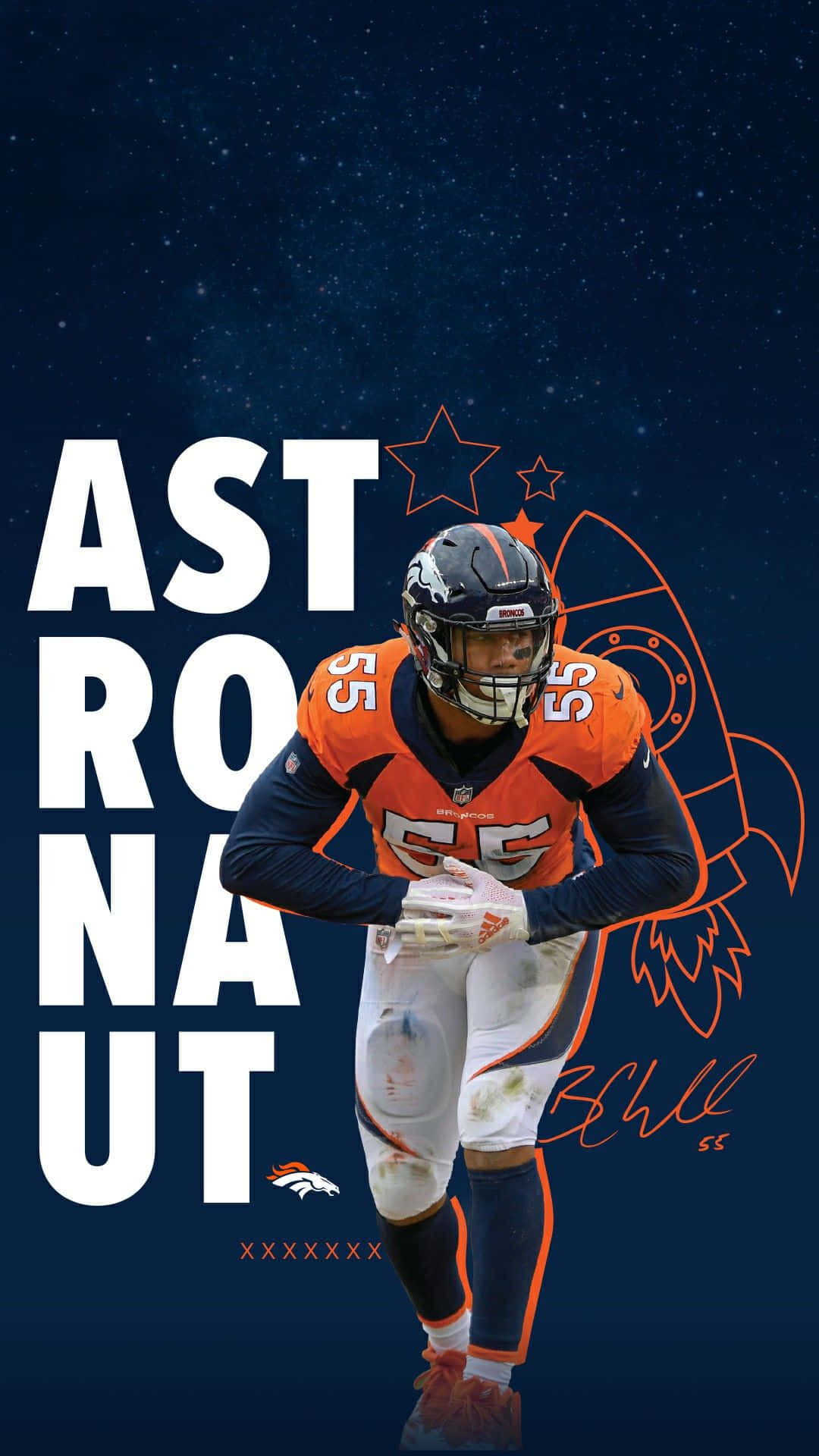 Football Players 桌布 壁紙 — 穿著橙色球衣的足球員站在星空背景下，帶有「ASTRONAUT」文字和火箭圖案。