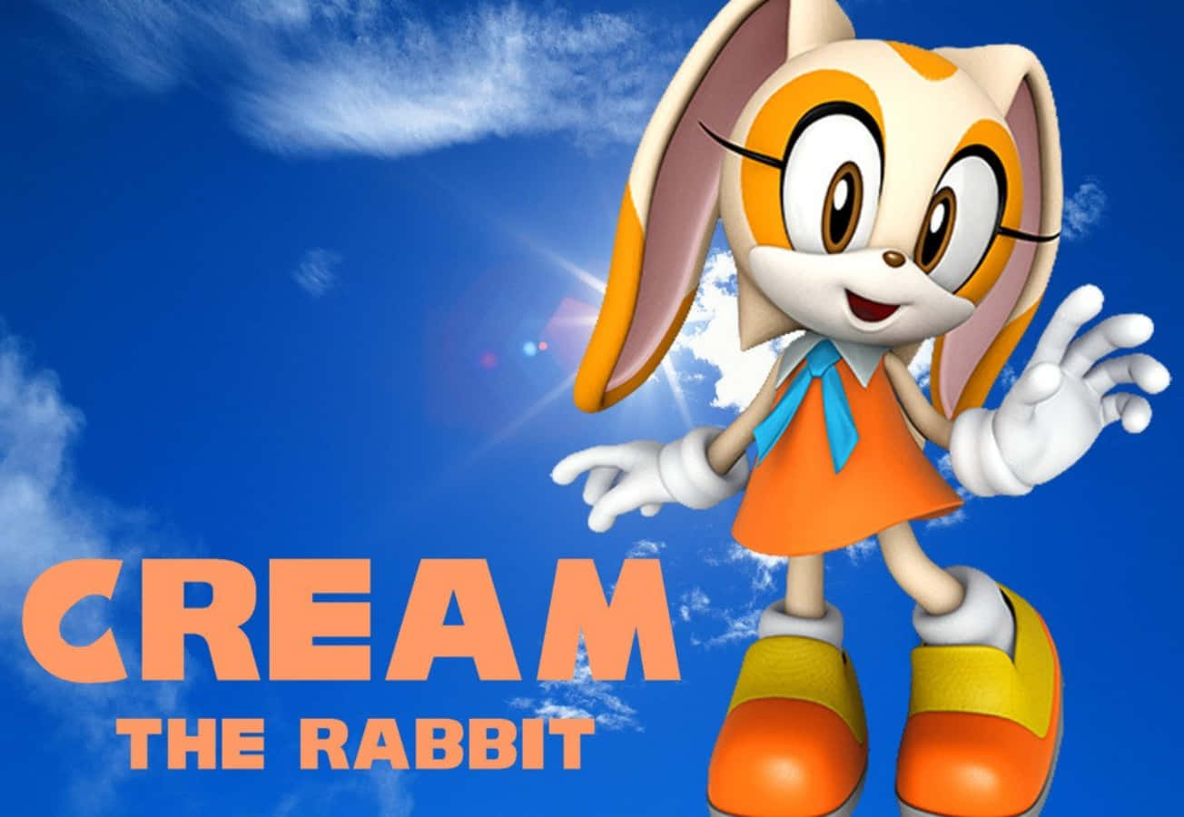 Cream The Rabbit 桌布 壁紙 — 穿著橙色連衣裙的Cream the Rabbit在藍天白雲下愉快地揮手。