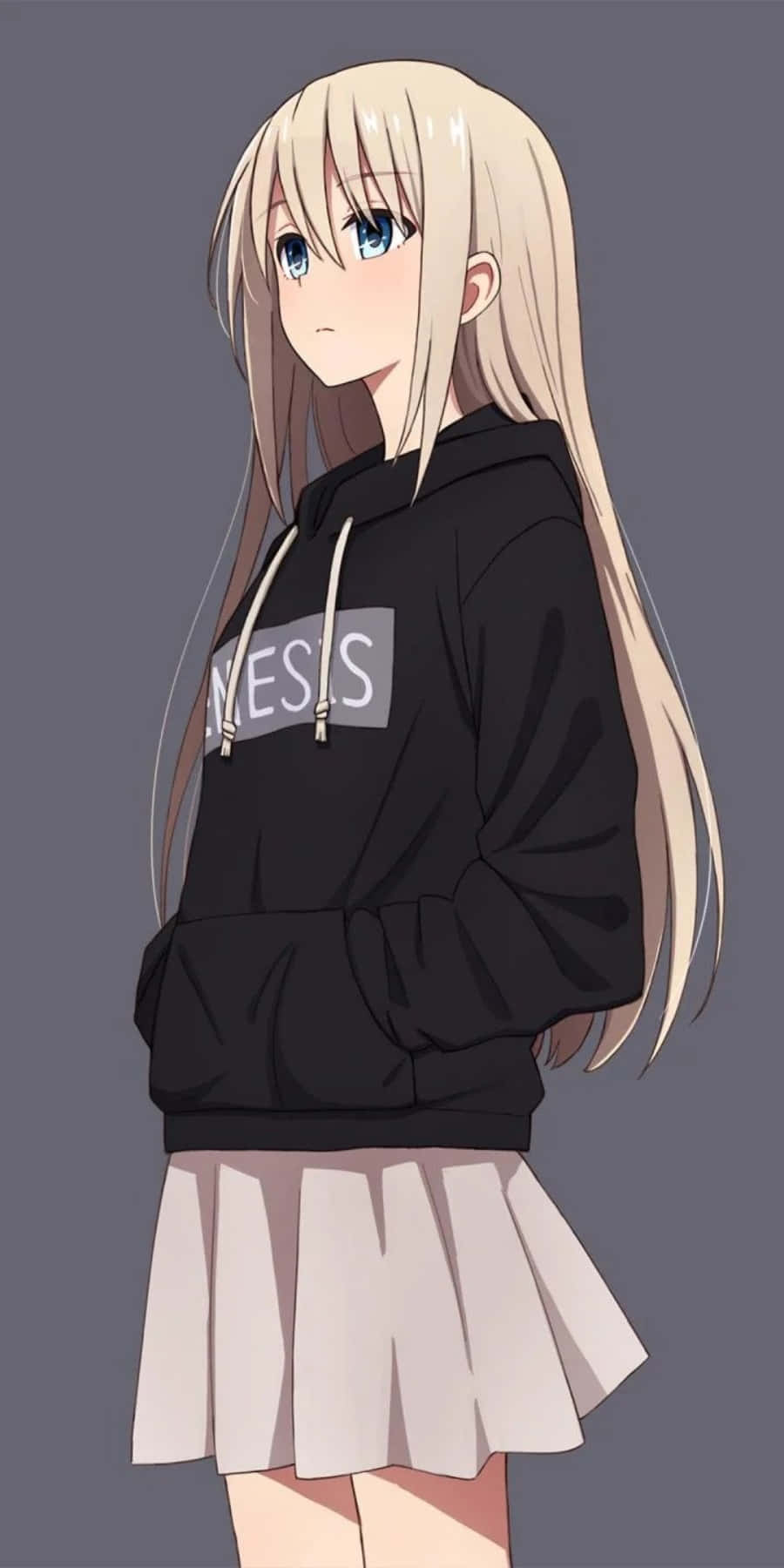 穿著黑色連帽上衣和裙子的女孩 壁紙