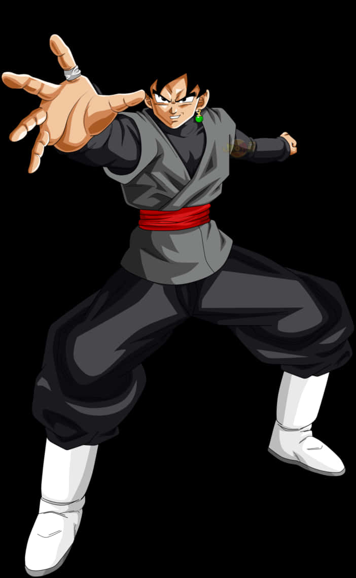 Male Anime Characters 桌布 壁紙 — 穿著黑色道服、紅色腰帶和白色靴子的動漫角色，在黑色背景前擺出強有力的武術姿勢。