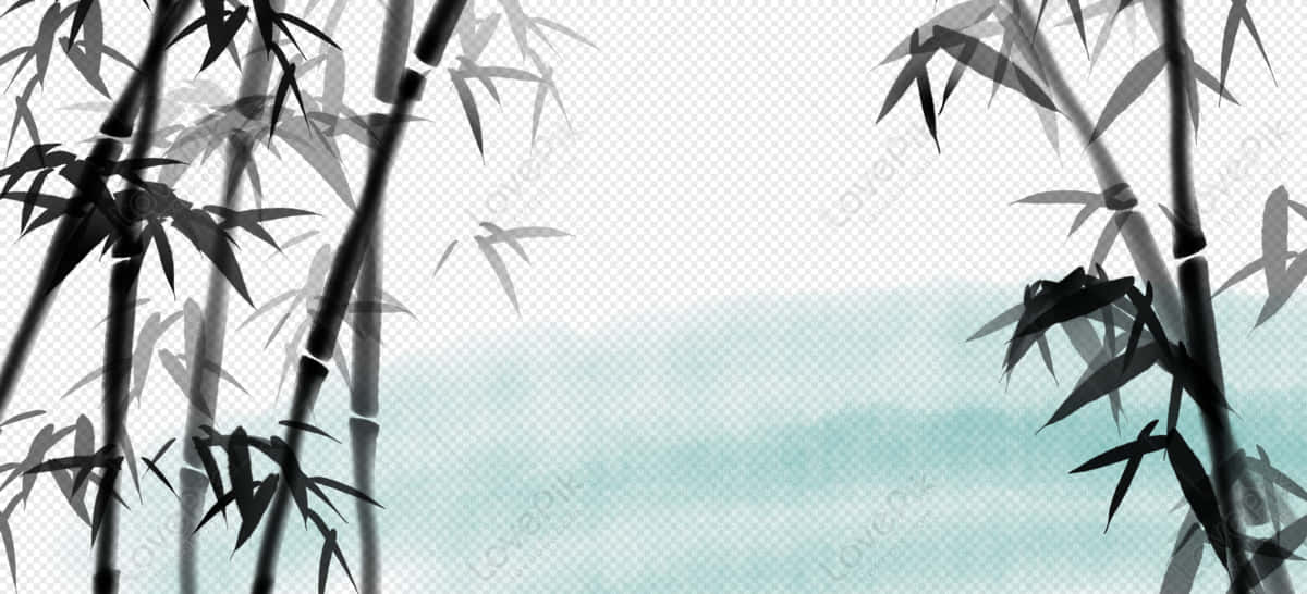 Chinese Bamboo 桌布 壁紙 — 竹枝剪影襯托柔和青綠色與白色漸變背景，帶有細膩水彩紋理。