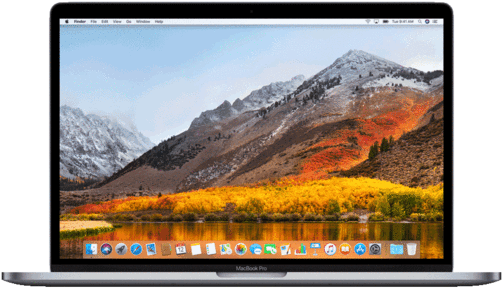 MacBook 動態圖片 桌布 壁紙 — 筆記型電腦顯示一個充滿活力的秋季山景，有雪覆蓋的山峰和金色的樹葉倒映在平靜的湖面上。