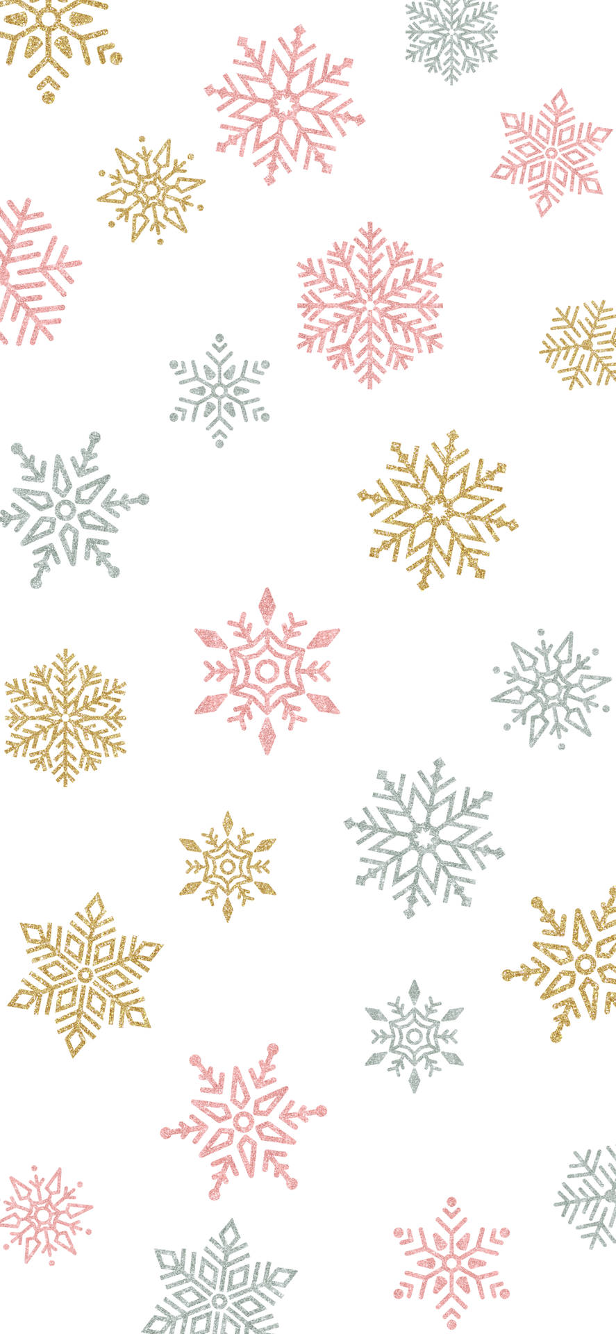 白色背景上粉紅金色和銀色的節日雪花圖案。 — 雪花 GIF 壁紙