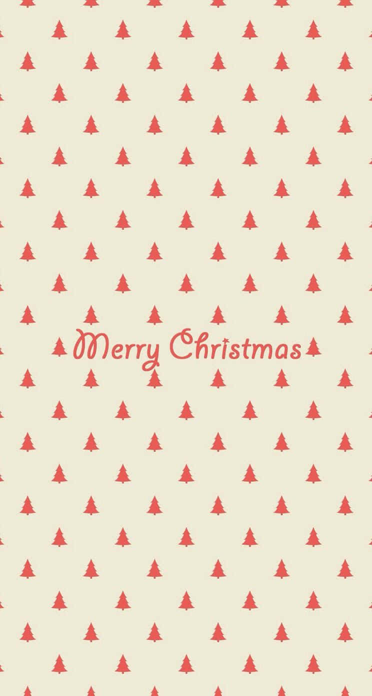 Christmas Pattern 桌布 壁紙 — 節日桌布，奶油色背景上有紅色聖誕樹圖示和草書Merry Christmas文字。