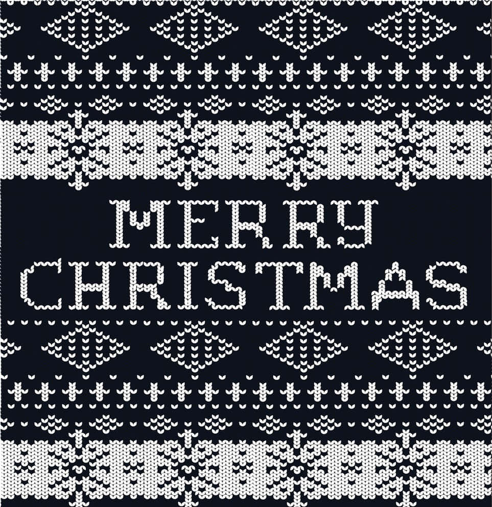clothing 桌布 壁紙 — 節日深藍色針織毛衣圖案，帶有白色雪花圖案和「MERRY CHRISTMAS」文字，採用厚實針織風格。