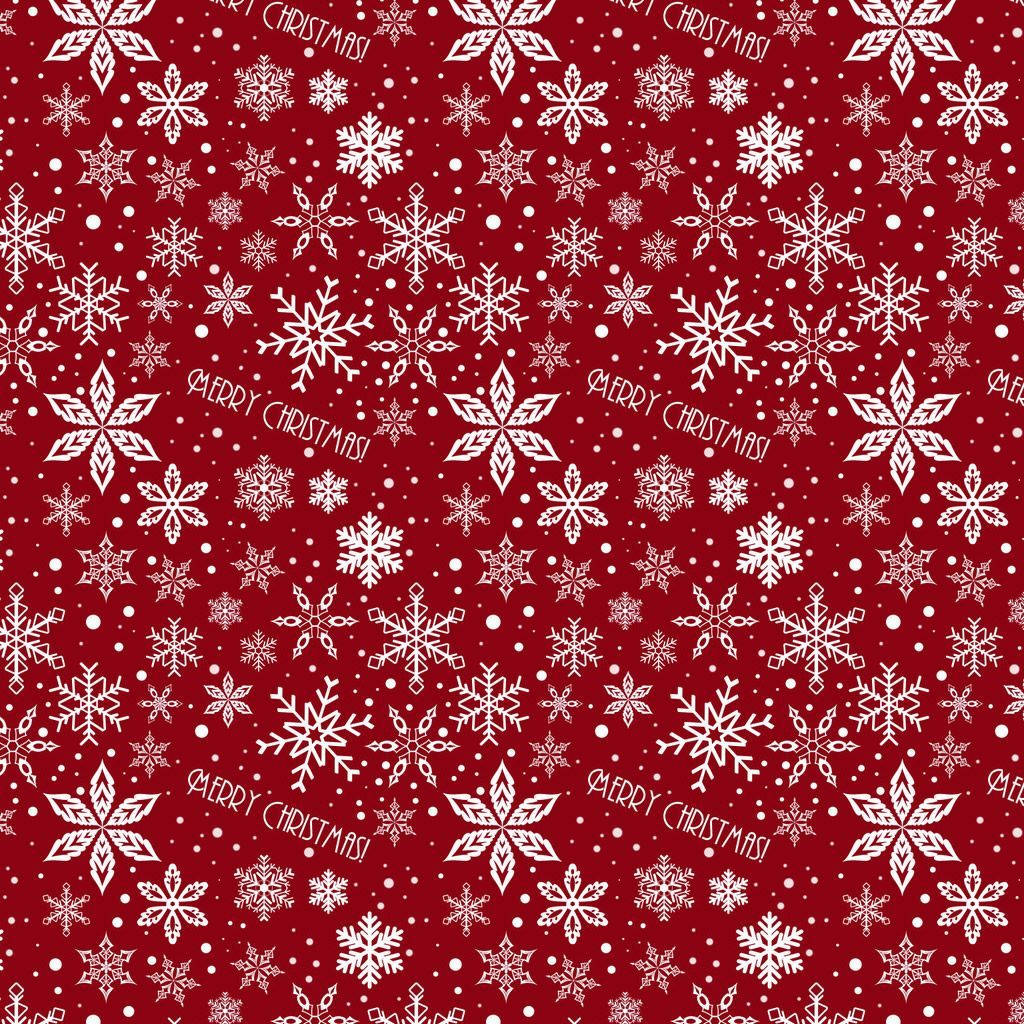 節日 桌布 壁紙 — 節日紅色背景，帶有白色雪花和散落的「Merry Christmas」文字。