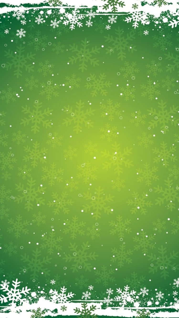 雪花 桌布 壁紙 — 節日綠色漸變壁紙，飾有白色雪花和裝飾邊框。
