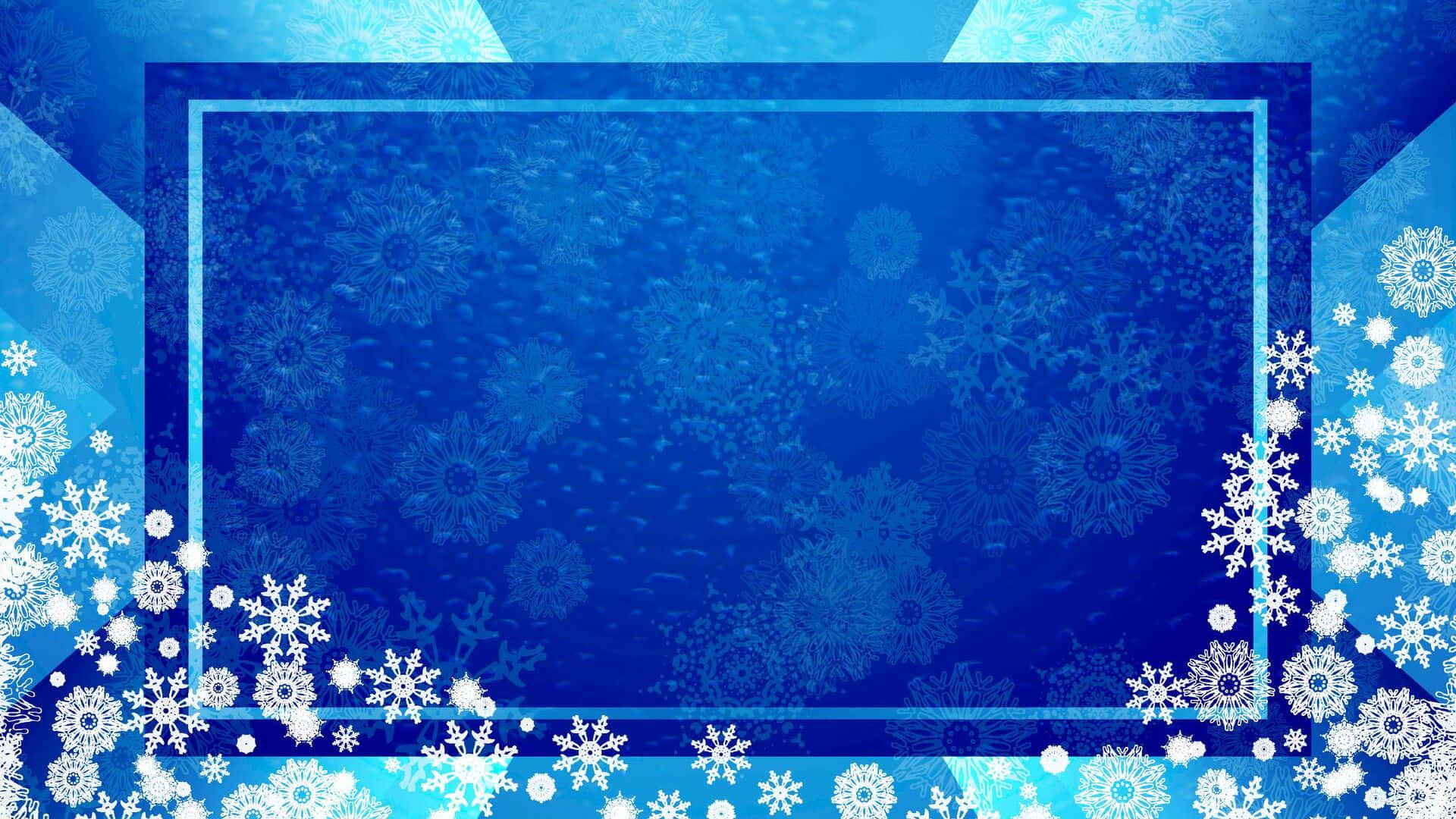 Powerpoint Blue 桌布 壁紙 — 節日藍色桌布，白色雪花框住中央面板，背景為漸層冰藍色。