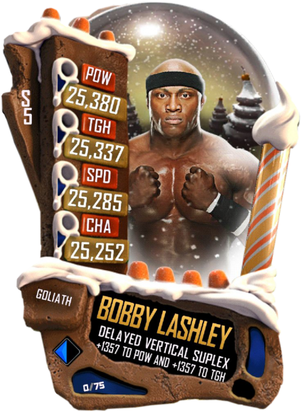 Snow Globe 桌布 壁紙 — 節日雪球卡， featuring 摔角手 Bobby Lashley，附有統計數據和糖果手杖框架。