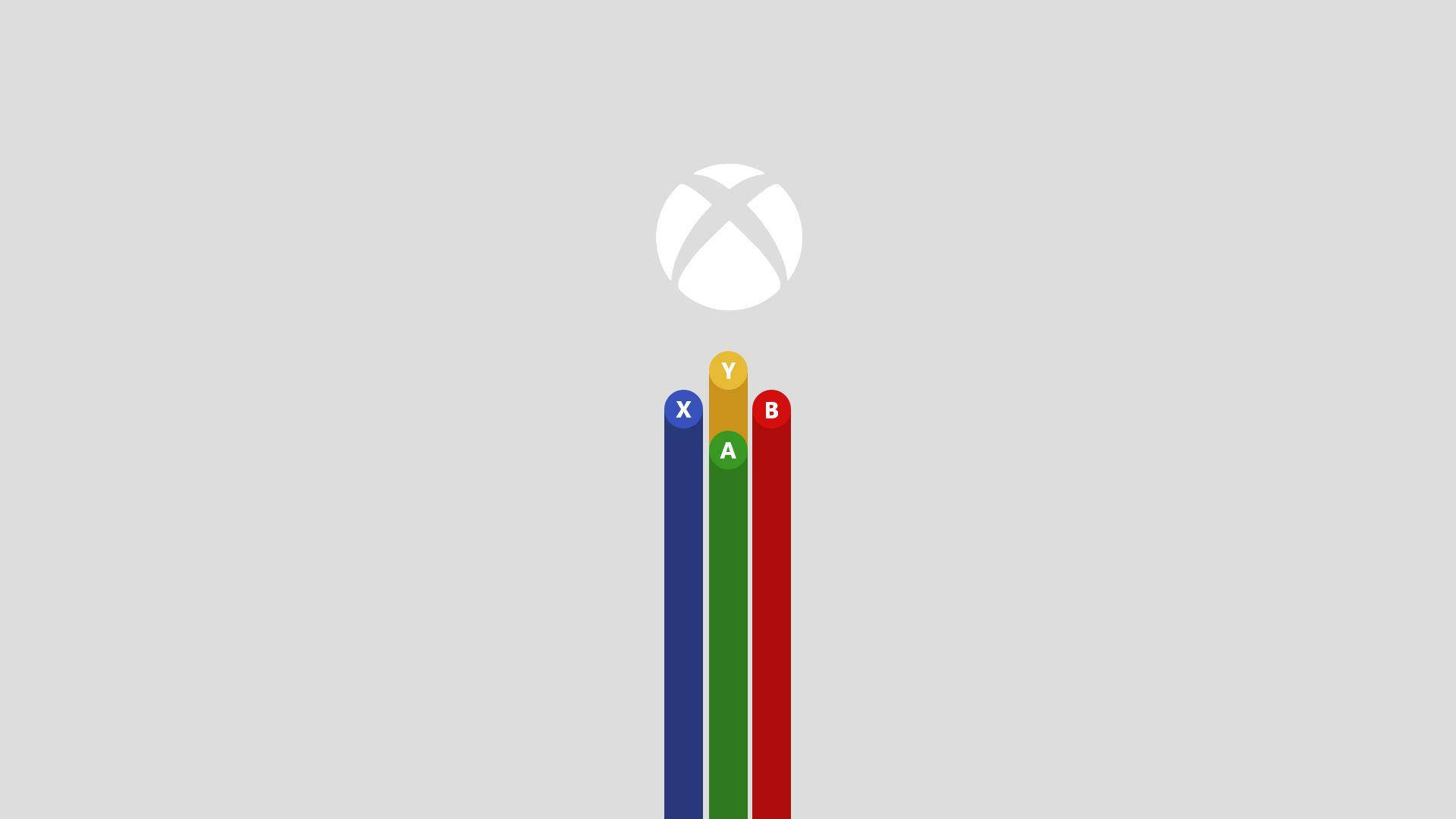 Xbox One X 桌布 壁紙 — 簡約Xbox控制器按鈕X Y A B垂直排列，上方有標誌，純灰色背景。