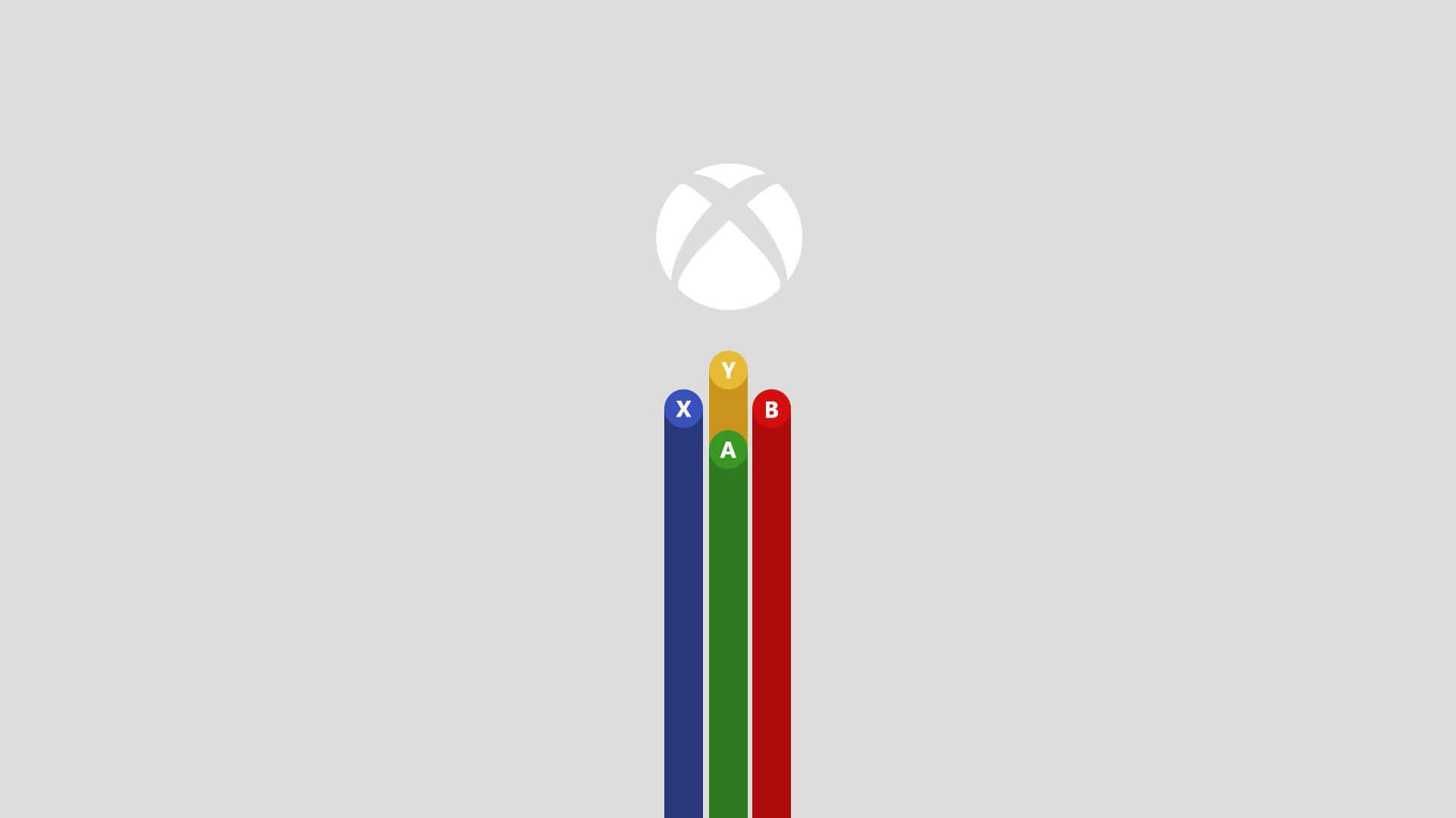 桌布 壁紙 — 簡約Xbox控制器按鈕X Y A B，以鮮豔色彩呈現於純灰色背景上。