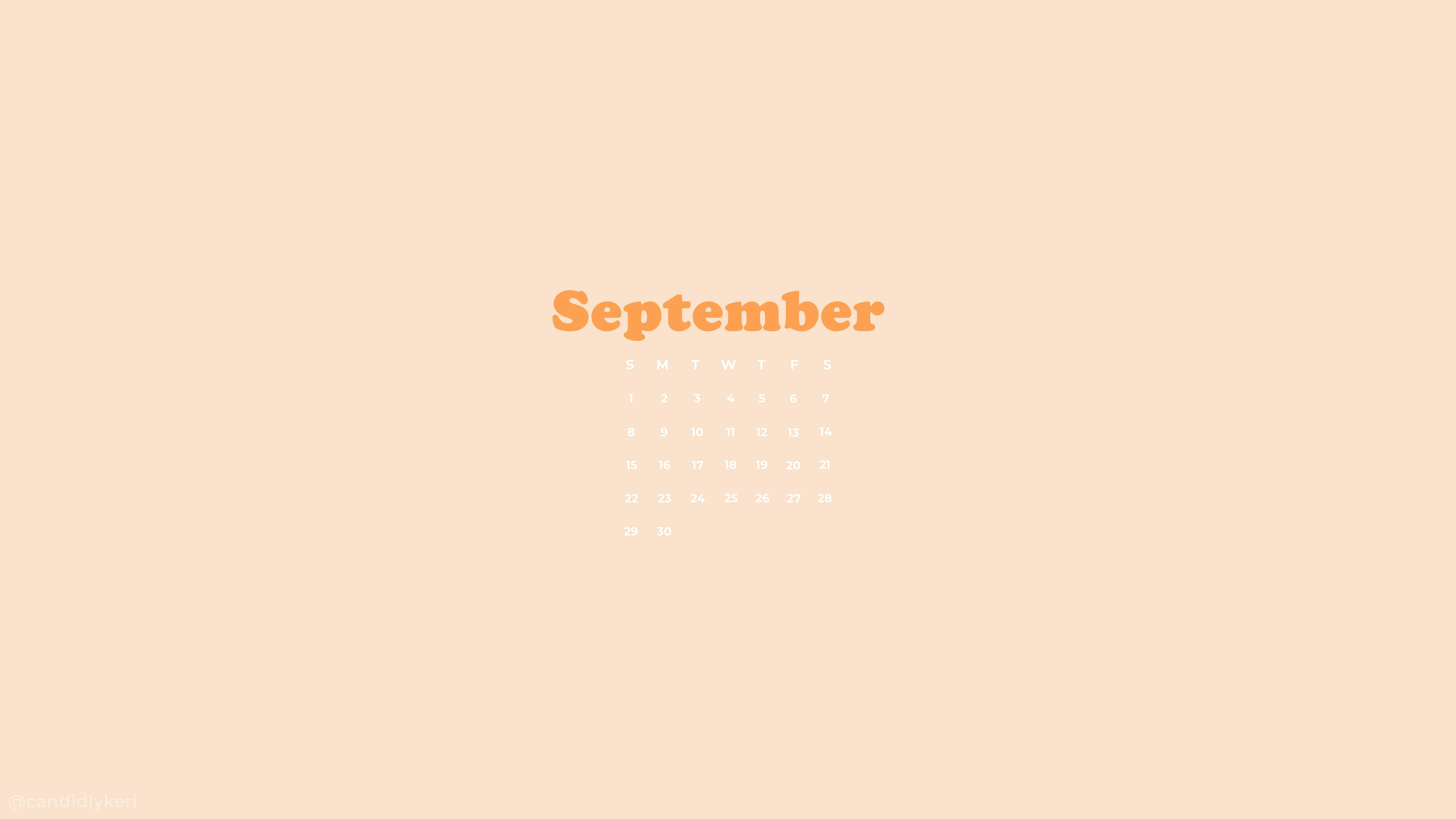 September 桌布 壁紙 — 簡約九月日曆，橙色文字搭配柔和蜜桃色背景及潔白網格。