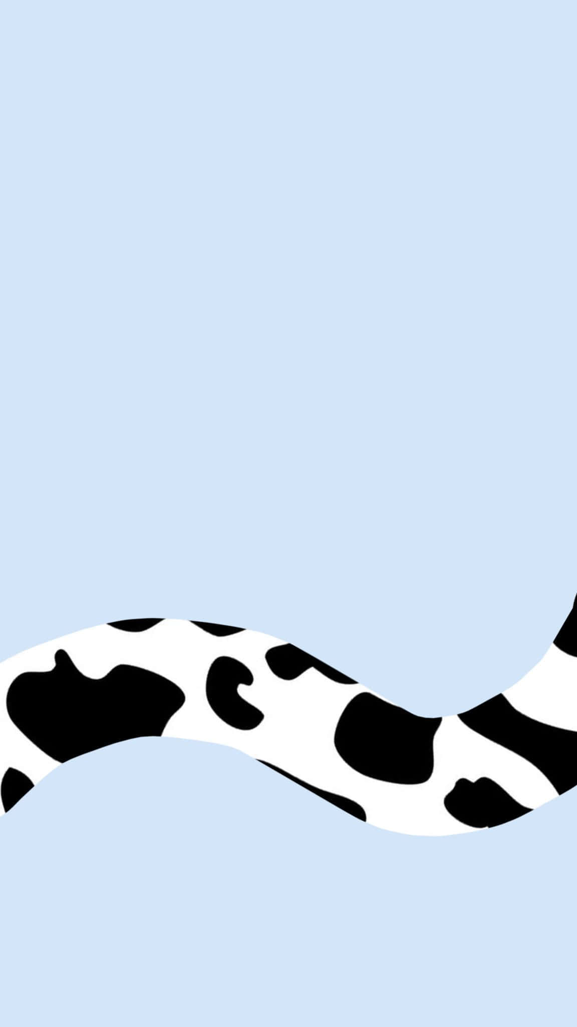 Aesthetic Cow 桌布 壁紙 — 簡約乳牛圖案在柔和藍色背景上彎曲的乾淨數位藝術。