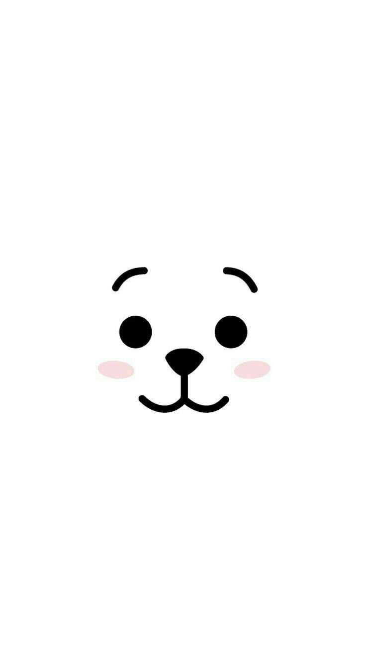 BTS 卡通 桌布 壁紙 — 簡約卡通狗臉，黑色眼睛、鼻子和腮紅，純白背景。