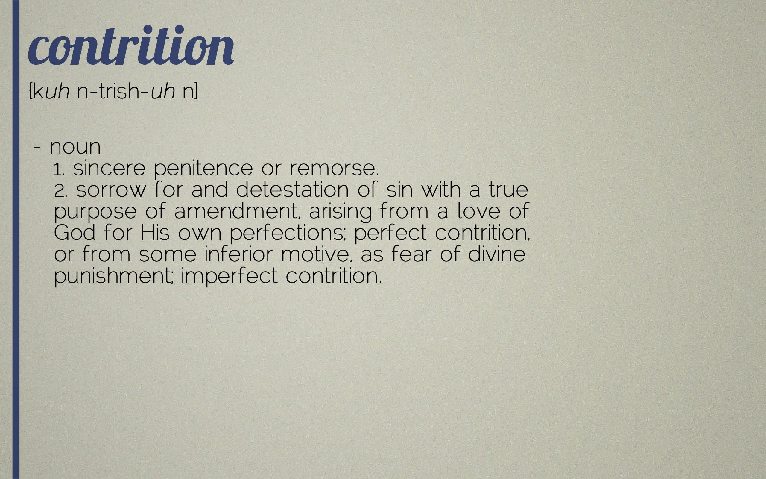 Dictionary 桌布 壁紙 — 簡約字典頁面，以清晰字體在純米白色背景上定義「contrition」。