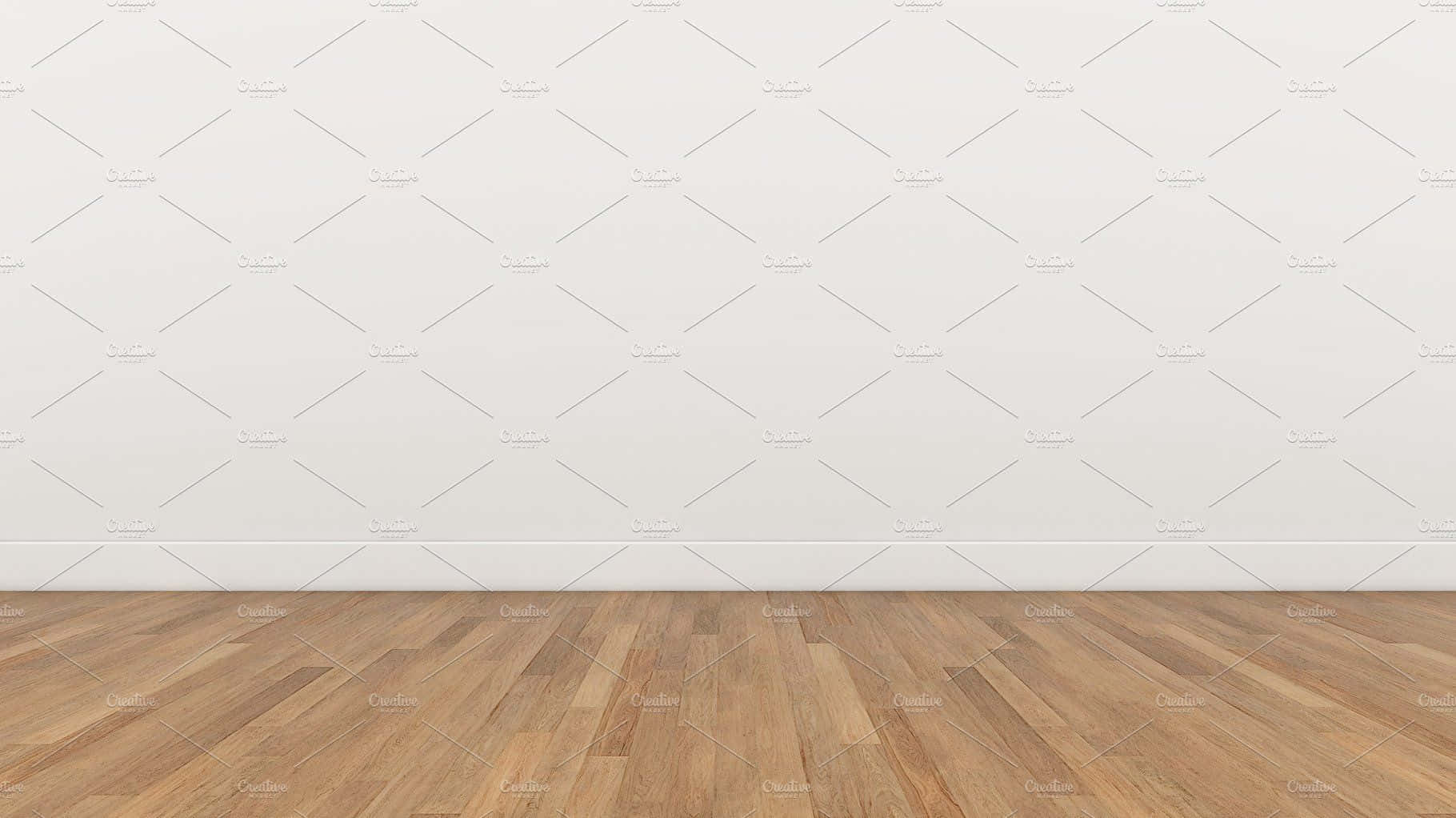Empty Room 桌布 壁紙 — 簡約房間，白色紋理牆壁與溫暖木地板在清晰水平線上相遇。