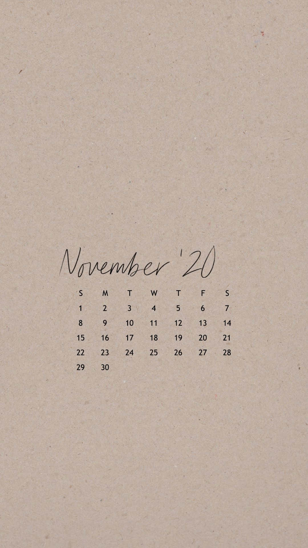 Calendar 桌布 壁紙 — 簡約手寫2020年11月月曆，採用紋理米色紙張，搭配乾淨的黑色字體。