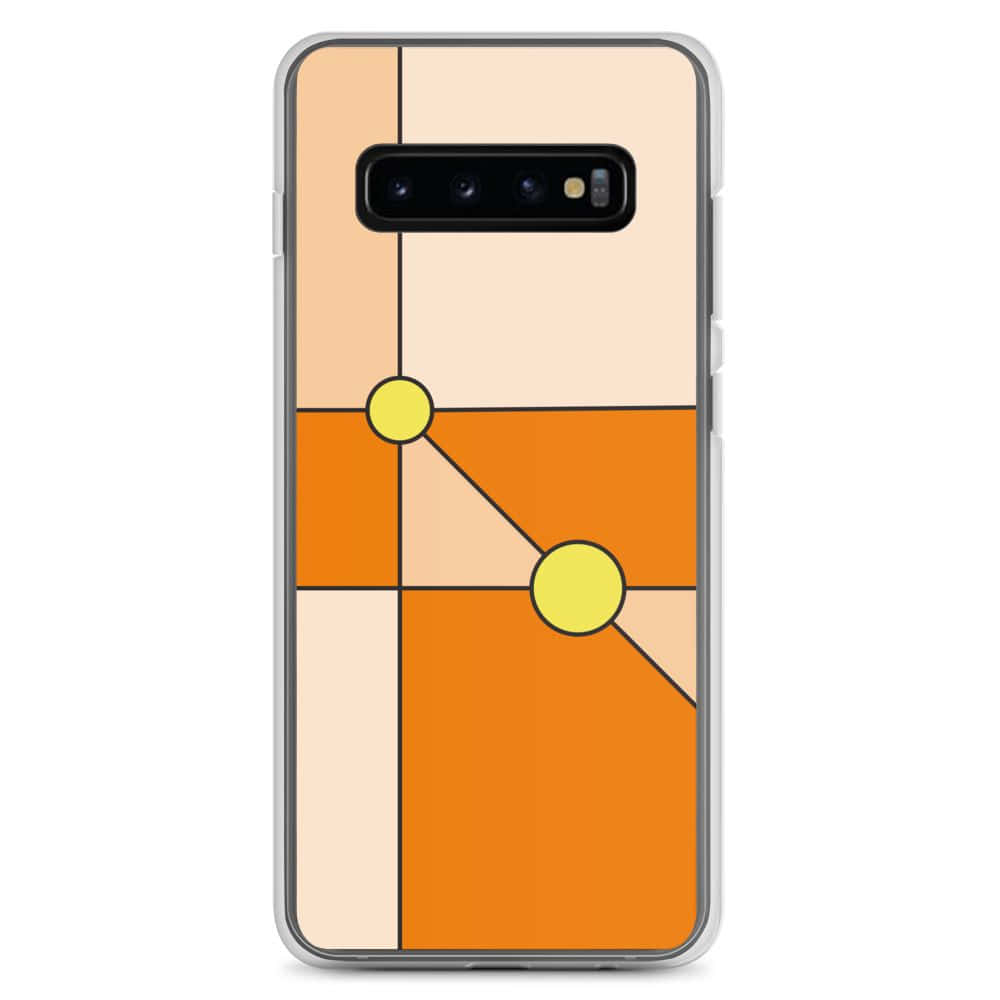 Galaxy S10 桌布 壁紙 — 簡約手機殼，帶有幾何橙色、米色和黃色形狀及細黑線。