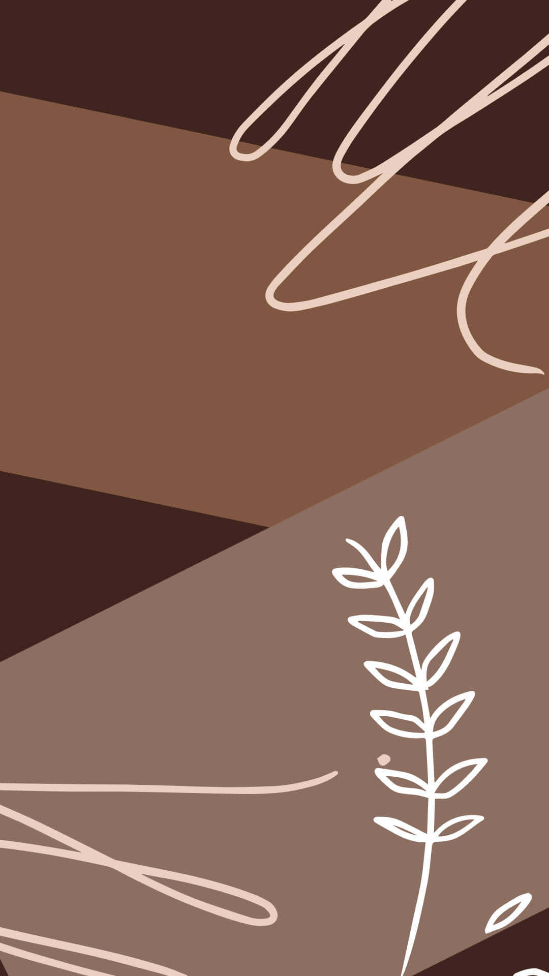 Soft Brown Aesthetic 桌布 壁紙 — 簡約抽象壁紙，帶有大地棕色調和精緻的白色線條植物圖案。