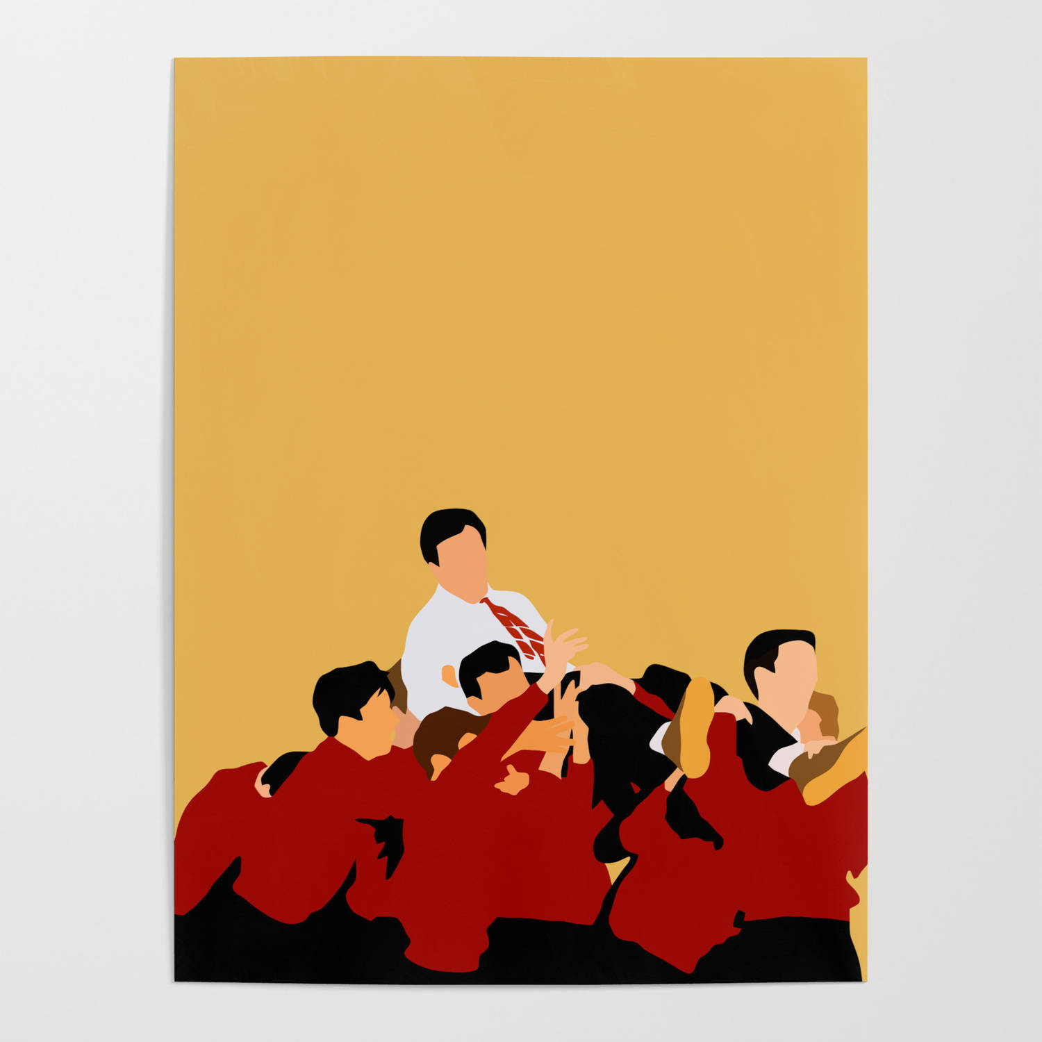 Illustration Art 桌布 壁紙 — 簡約插圖，描繪橄欖球爭球場景，球員身穿紅色球衣，一名白衣男子站在上方。