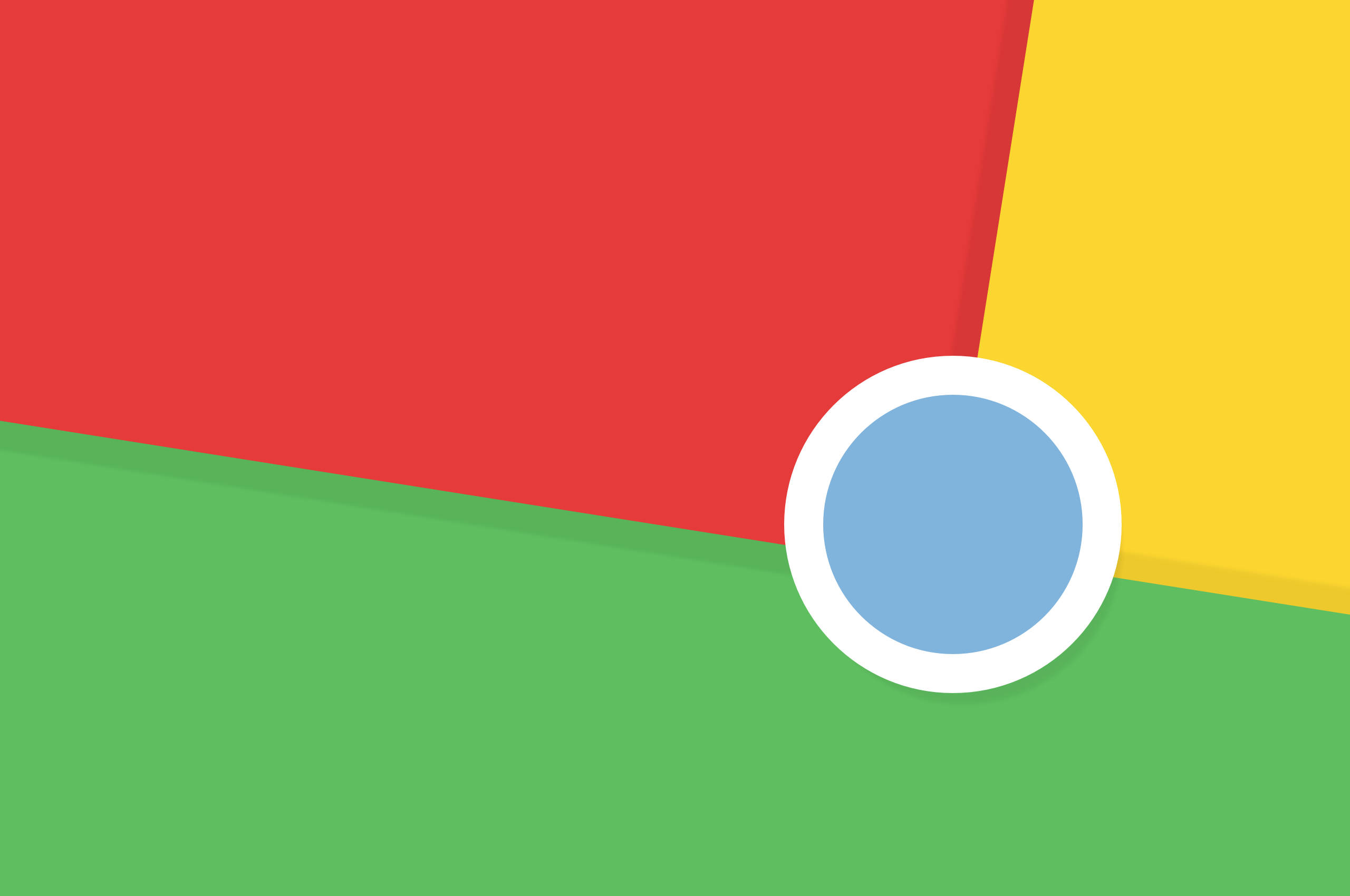 Google Chrome 桌布 壁紙 — 簡約數位桌布，以鮮明的紅、黃、綠色塊組成，中央被一個帶白色邊框的藍色圓形貫穿。