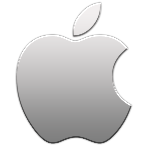 Mac 桌布 壁紙 — 簡約數位藝術風格的銀色蘋果標誌，帶有咬痕和葉子。