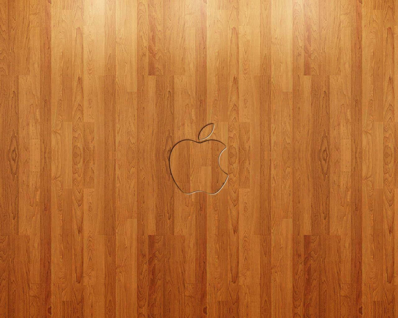 Wood Grain 桌布 壁紙 — 簡約木地板，中央刻有微妙的Apple標誌。