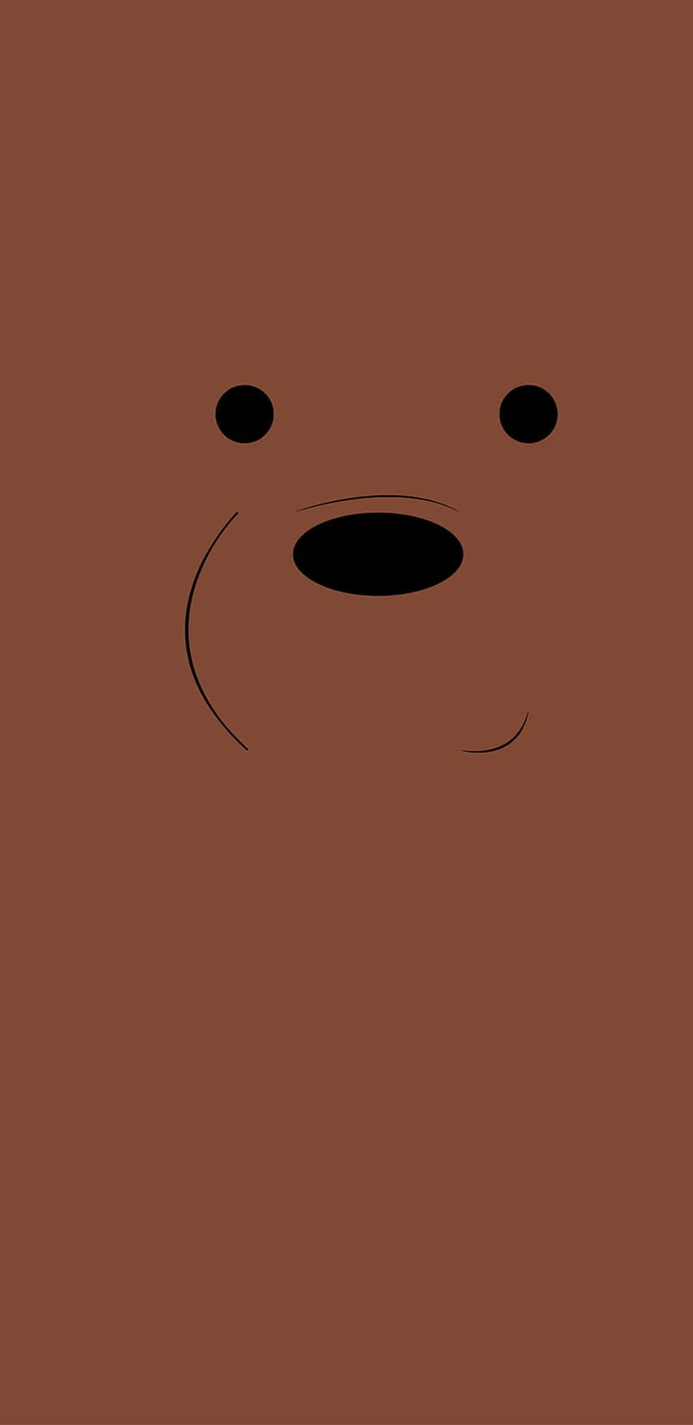 Brown Minimalist 桌布 壁紙 — 簡約棕色背景，以簡單黑色線條繪製的熊臉，有兩隻眼睛、一個鼻子和一個微妙的微笑。