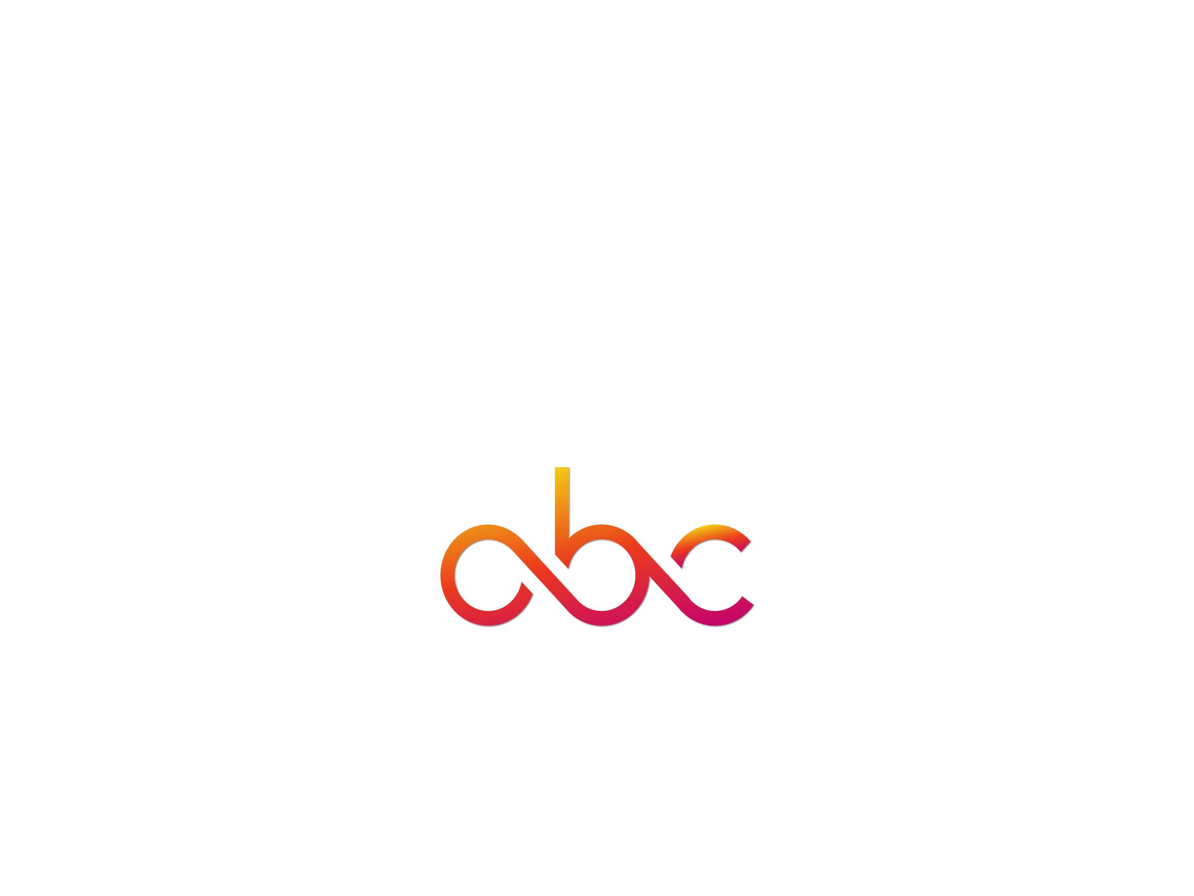 abc 桌布 壁紙 — 簡約標誌，在純白背景上帶有漸層橙粉紅色字母 abc。