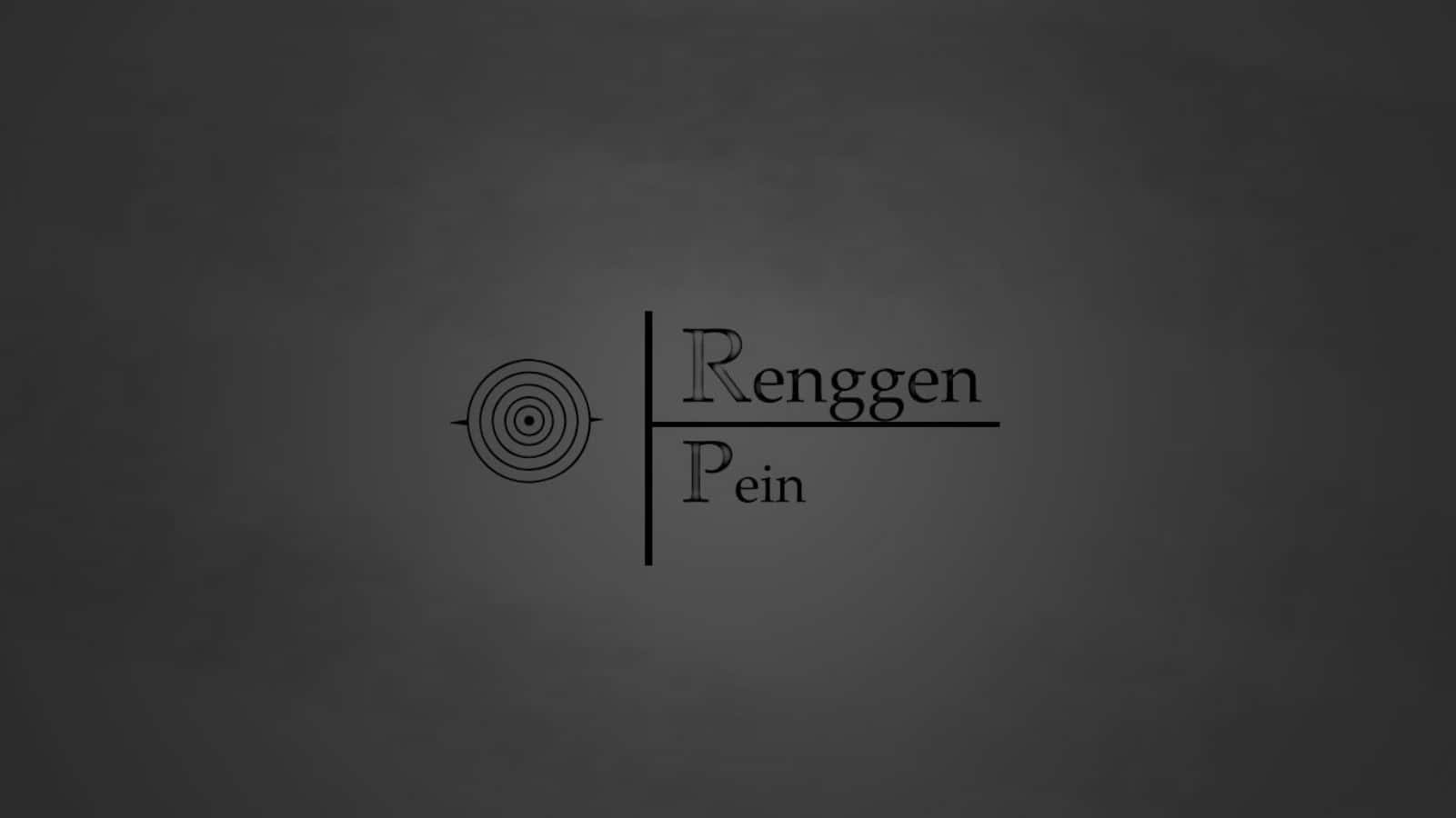 標誌 桌布 壁紙 — 簡約標誌，帶有同心圓圖示和文字 Renggen Pein，背景為紋理深灰色。