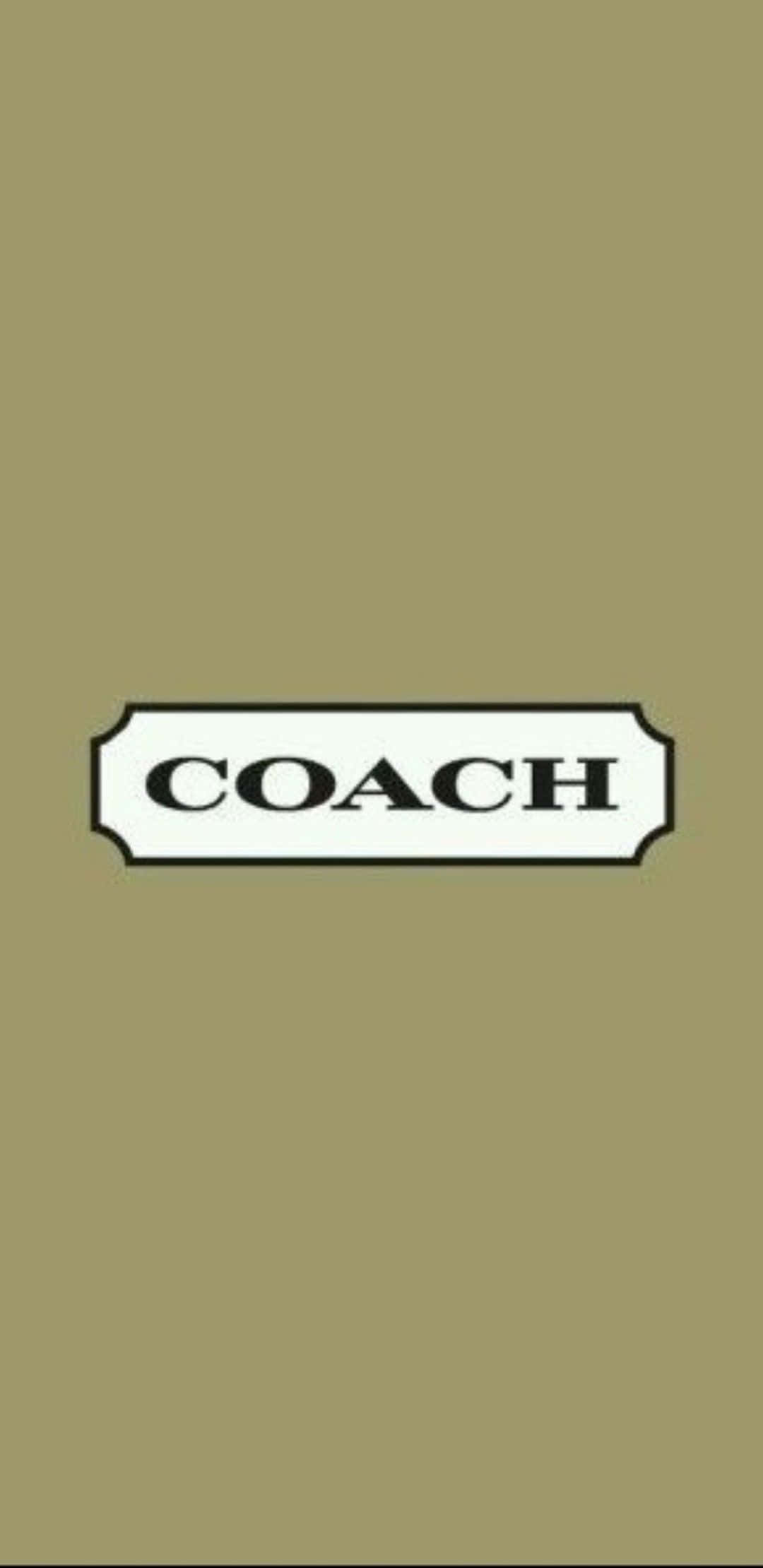 Coach 桌布 壁紙 — 簡約橄欖綠背景，中央有一個白色矩形標誌，帶有黑色 'COACH' 文字。