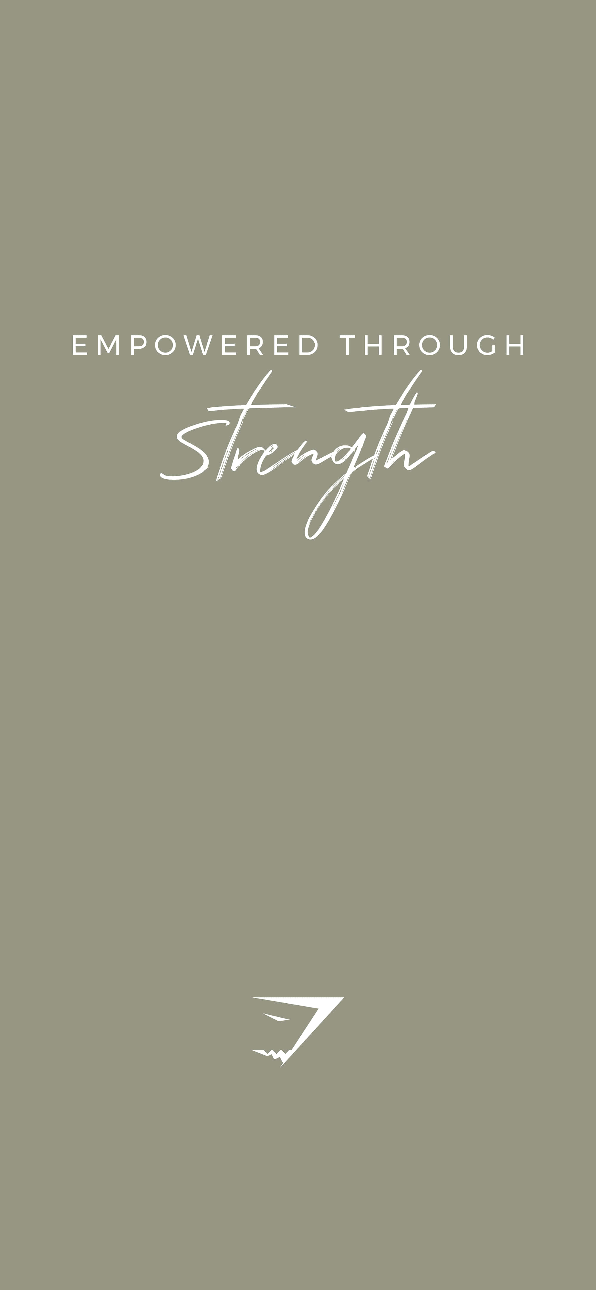 Cute Workout 桌布 壁紙 — 簡約橄欖綠色桌布，白色文字寫著 empowered through strength 和一個小標誌。