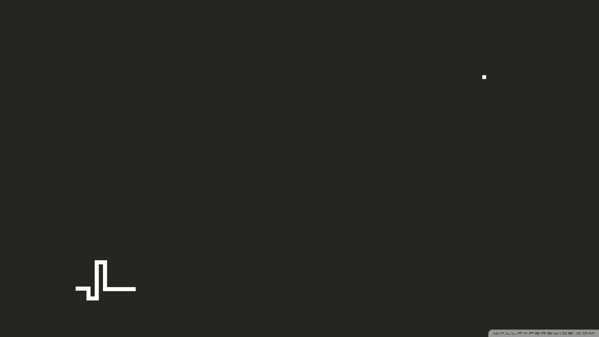 Snake Game 桌布 壁紙 — 簡約深灰色背景，帶有兩個白色像素化形狀，類似心跳和一個點。