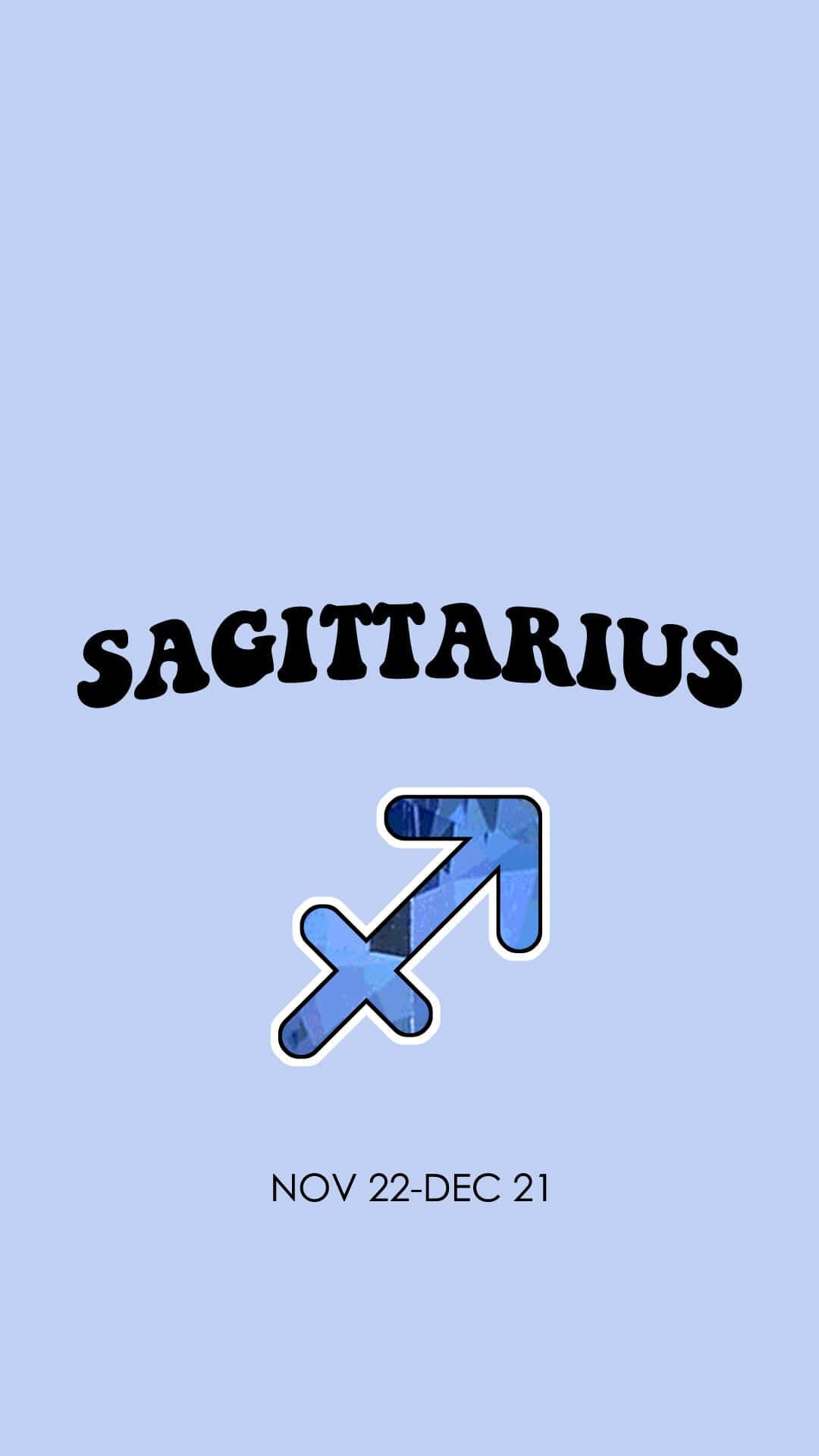 Sagittarius Aesthetic 桌布 壁紙 — 簡約淺藍色桌布，帶有射手座星座符號和粗體黑色文字。