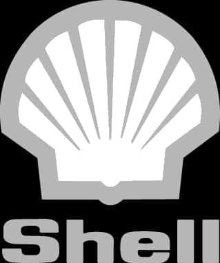 Shell 桌布 壁紙 — 簡約灰色和白色的Shell標誌，上方有風格化的扇貝圖案，下方為Shell字樣。