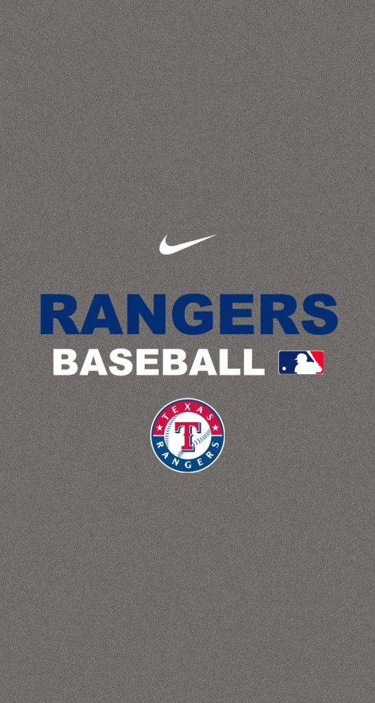Texas Rangers 桌布 壁紙 — 簡約灰色桌布，印有德州遊騎兵棒球隊標誌、Nike 勾勾及 MLB 標誌。