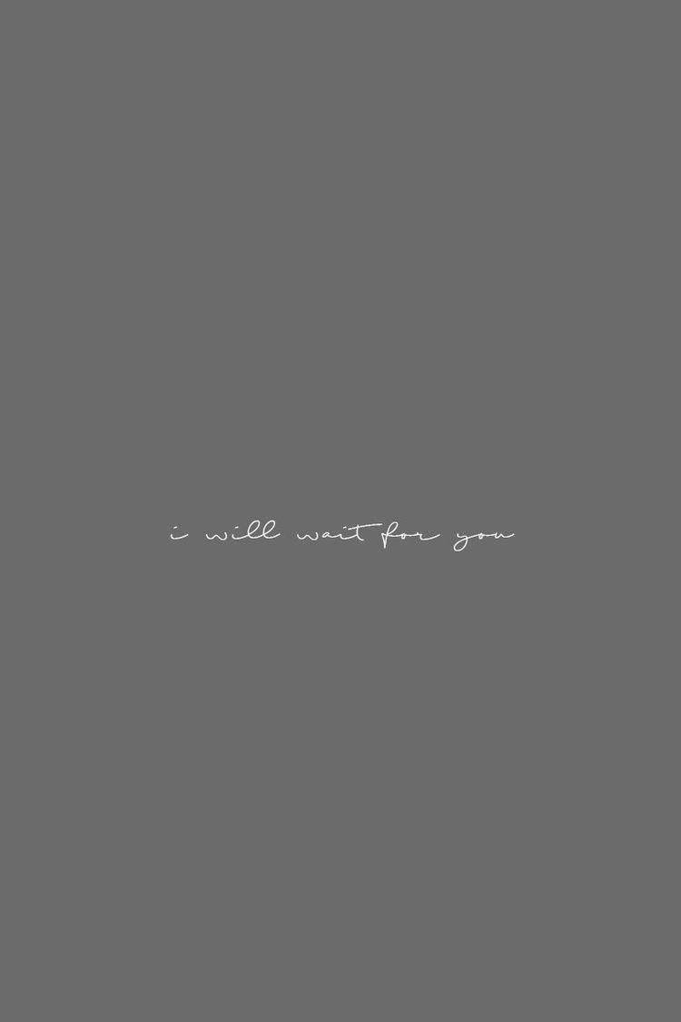 Relationship 桌布 壁紙 — 簡約灰色背景，中央有精緻的白色草書文字寫著 i will wait for you。