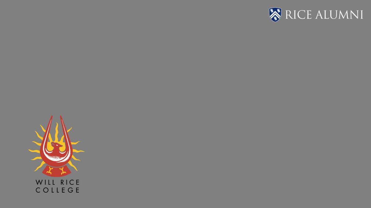 標誌 桌布 壁紙 — 簡約灰色背景，以清晰字體展示Will Rice College標誌及Rice Alumni文字。