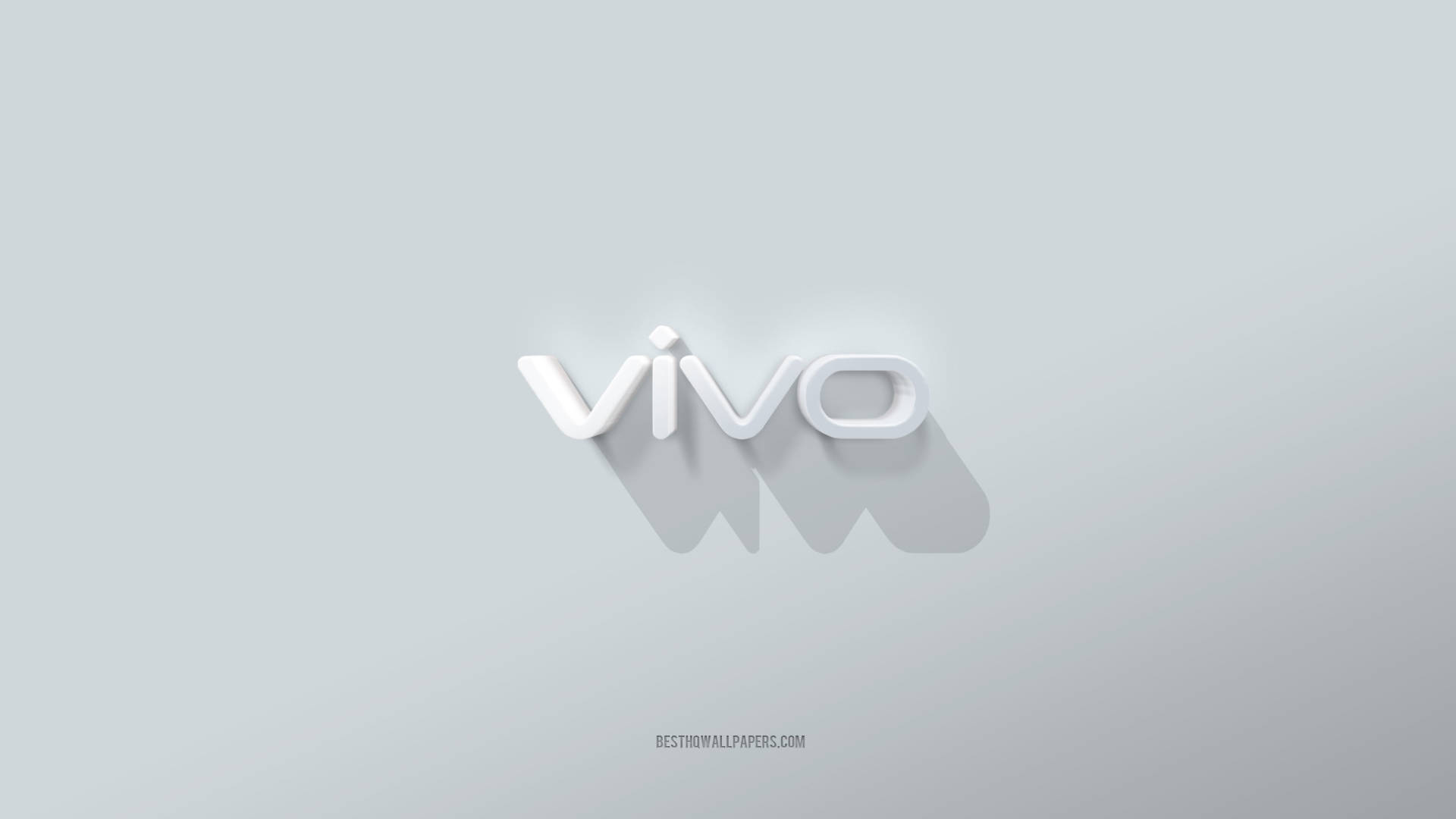 標誌 桌布 壁紙 — 簡約白色 'vivo' 標誌，在柔和灰色漸層背景上帶有長陰影。