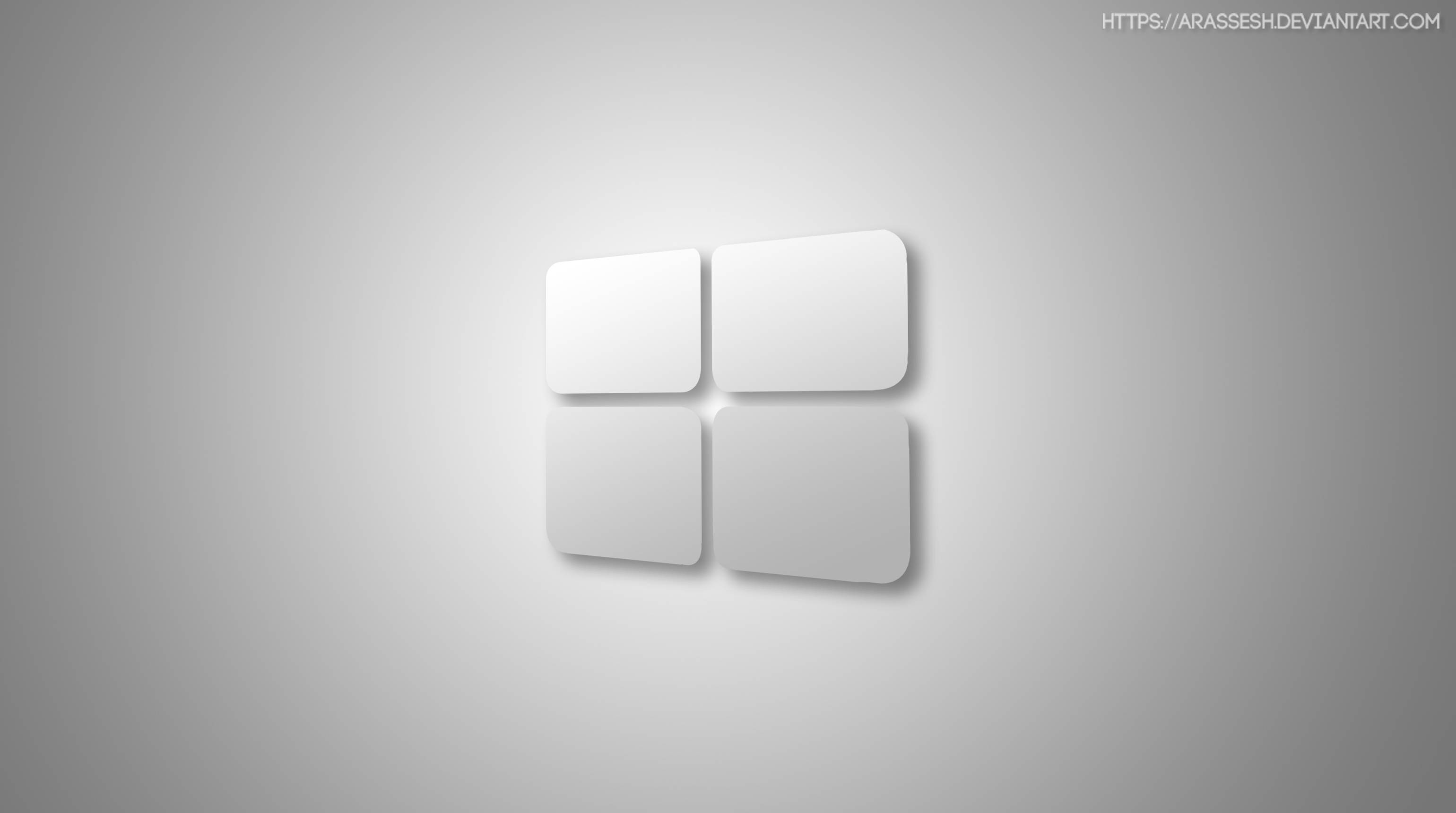 Windows 10 高畫質 桌布 壁紙 — 簡約白色Windows標誌，帶柔和陰影，居中於漸變灰色背景上。