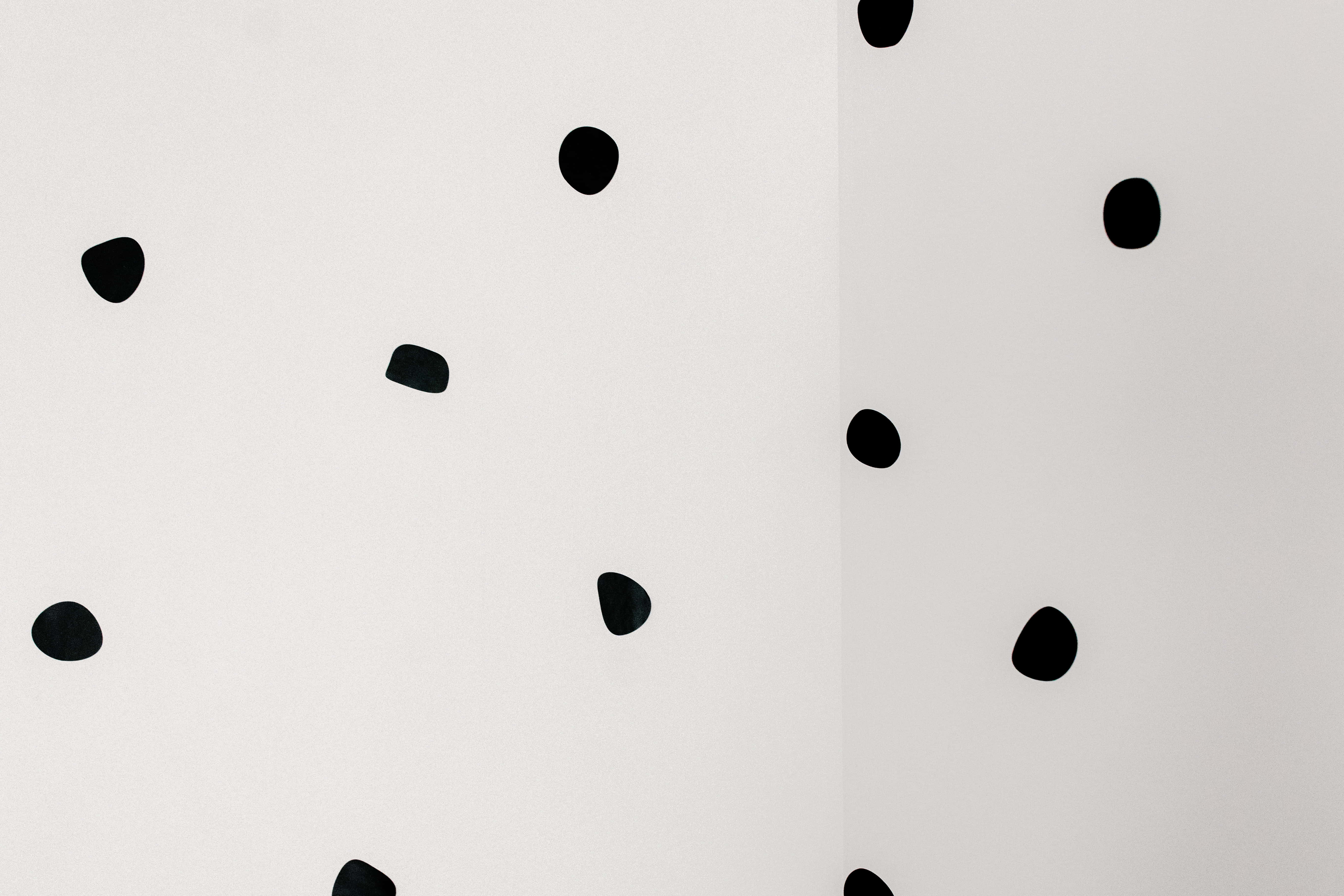 Black And White Dots 桌布 壁紙 — 簡約白色牆壁，散落黑色抽象圓點，營造乾淨現代圖案。