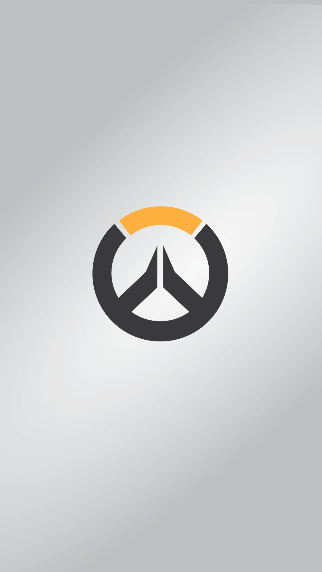 鬥陣特攻 桌布 壁紙 — 簡約的Overwatch標誌，黑色和橙色的圓形徽章居中於柔和的漸變灰色背景上。