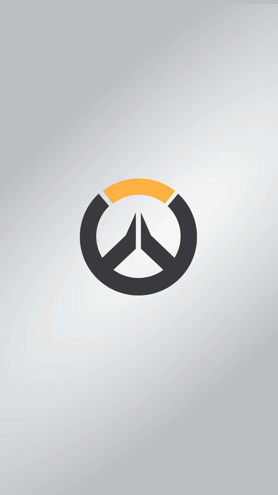 標誌 桌布 壁紙 — 簡約的Overwatch標誌，黑色和橙色的圓形徽章置於柔和的漸變灰色背景中央。