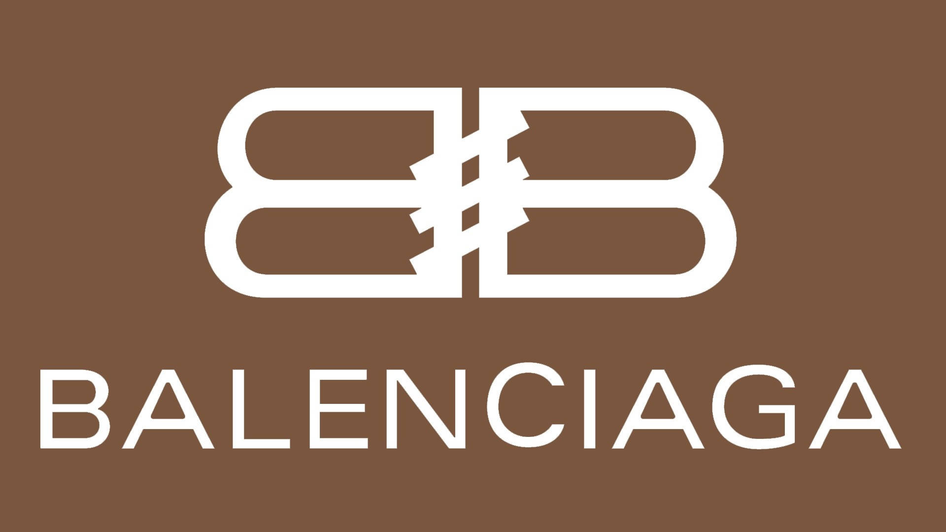 Balenciaga 桌布 壁紙 — 簡約的棕色背景上有一個白色交錯的BB標誌和以乾淨無襯線字體顯示的Balenciaga字樣。