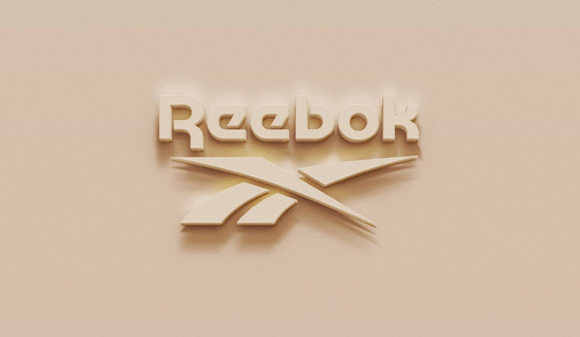 Reebok 桌布 壁紙 — 簡約米色Reebok標誌，帶有3D字體和向量標記，在素牆上投射柔和陰影。