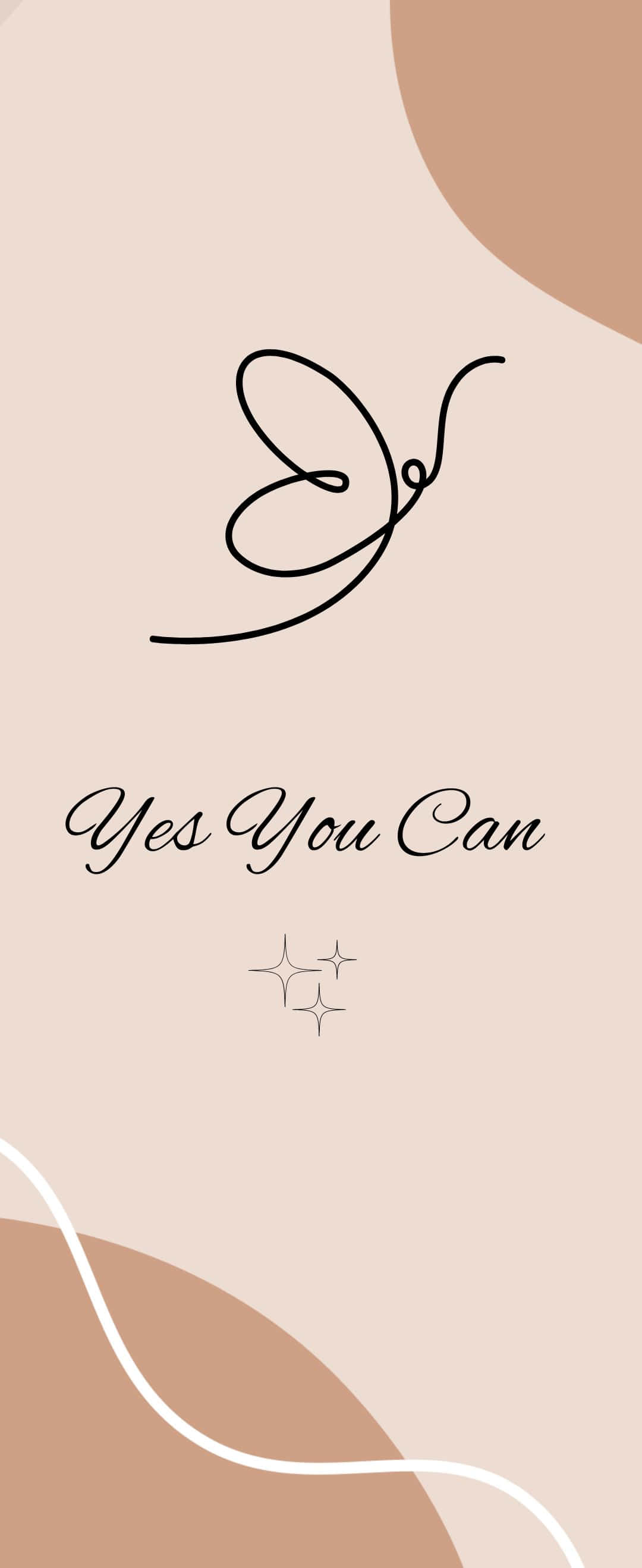 1080x2636 桌布 壁紙 — 簡約米色壁紙，帶有優雅的黑色草書「Y」和文字「Yes You Can」，並以閃爍圖示點綴。